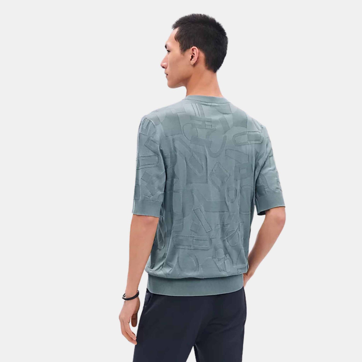 Hermes Fragments Equestres Crewneck Sweater Eucalyptus, Back