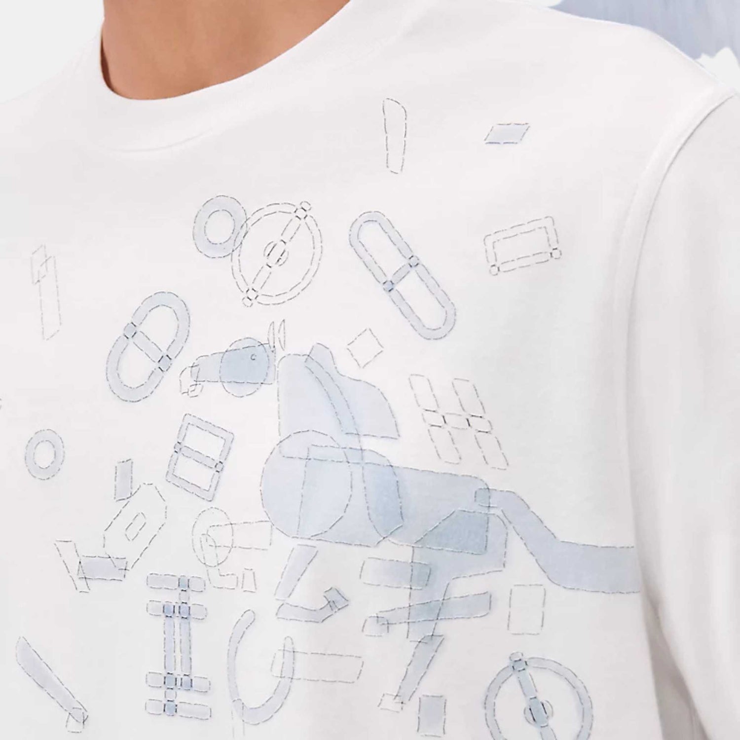 Hermes Fragments Equestres T-shirt Blanc, Closeup, Model