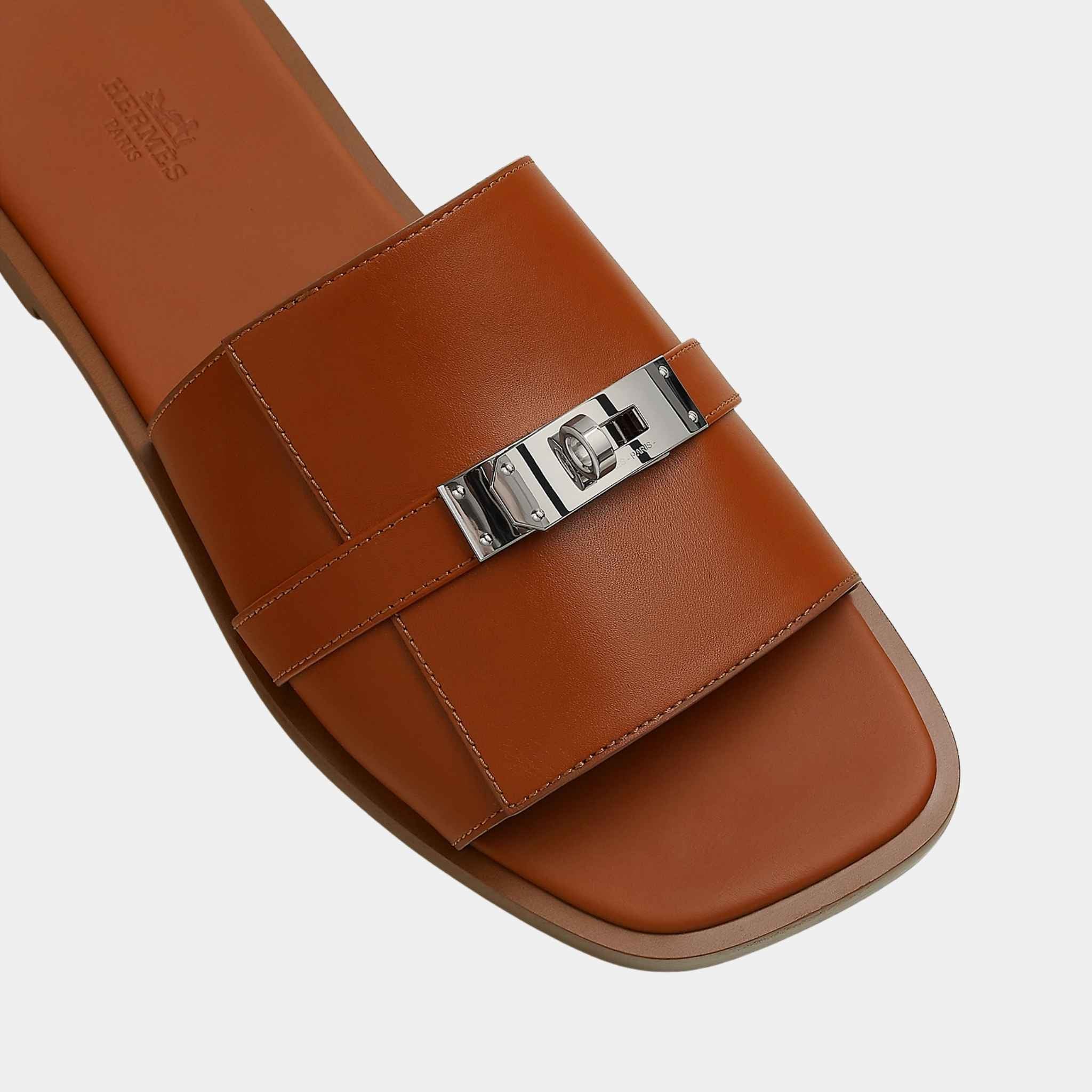 Hermes Gabriel Sandal Heritage Calfskin Palladium Plated Buckle, Naturel H, Top