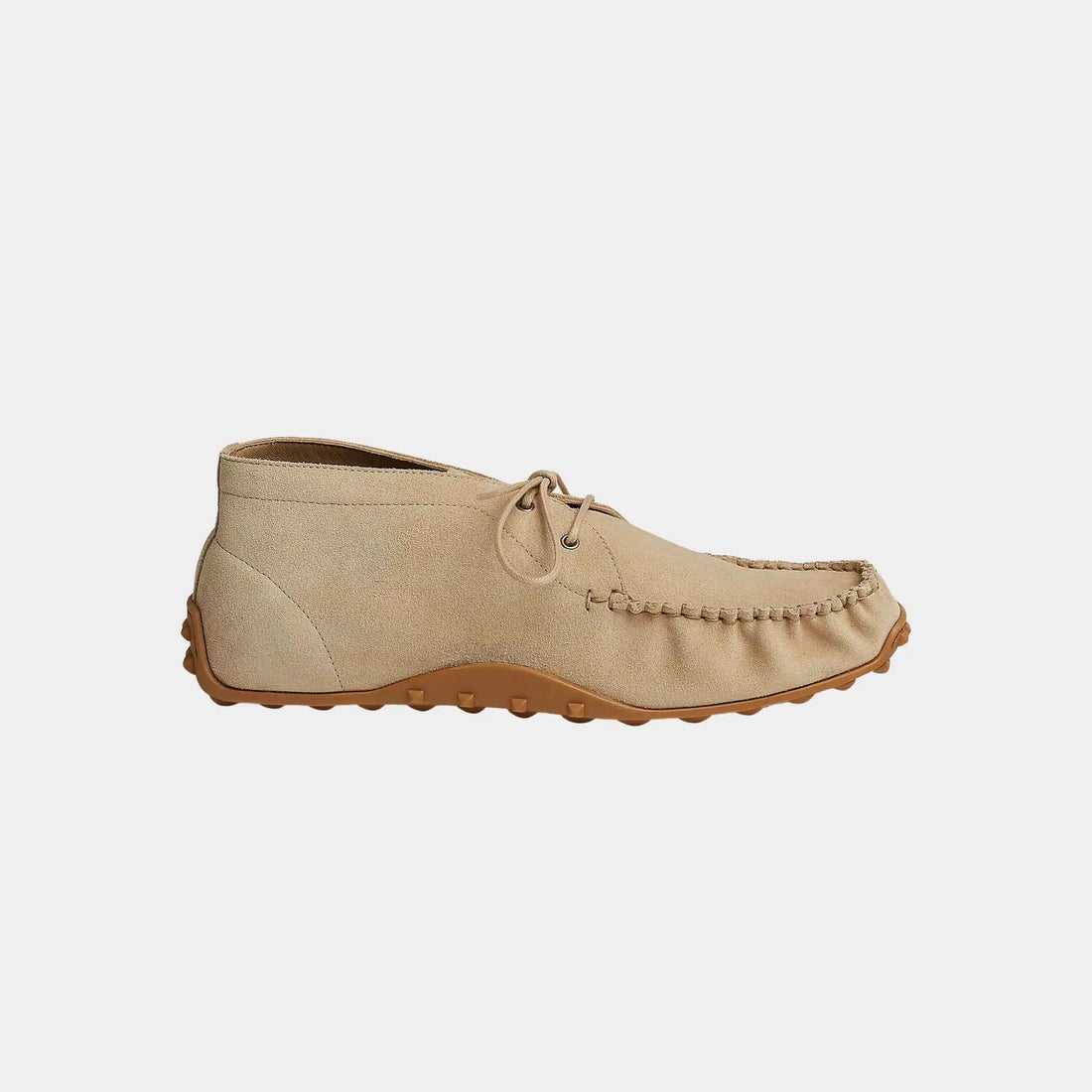 Hermes Gaetan Derby Shoe Supple Suede Calfskin, Light Beige, Side