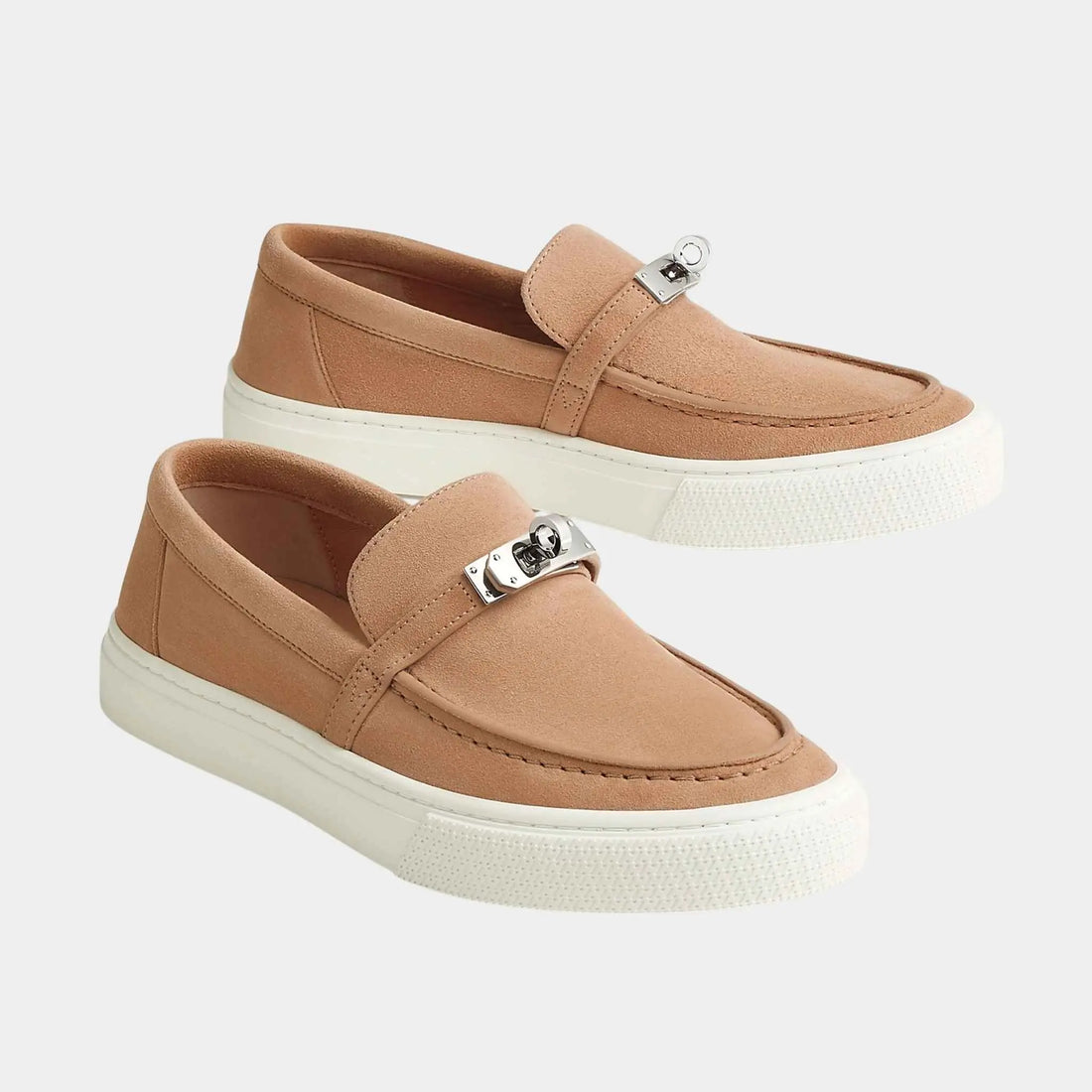 Hermes Game Slip On Sneaker in Suede Goatskin, Beige Perlino, Front