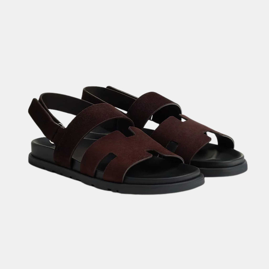 Hermes Genius Sandals Ebony Brown , Side and sole View