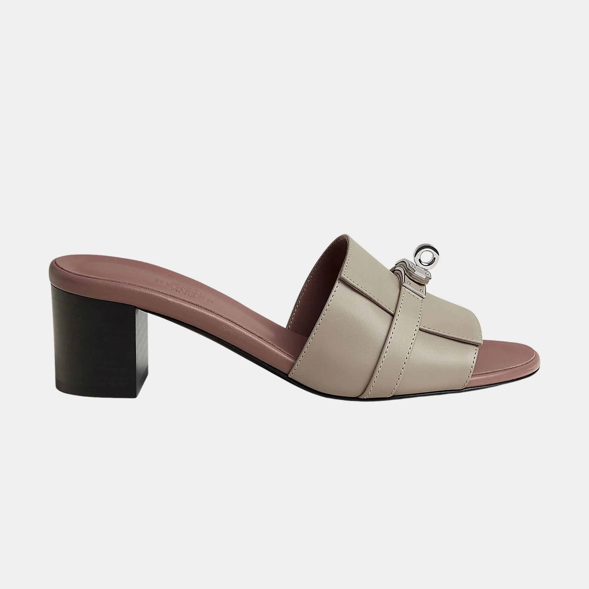 Hermes Gigi 50 Sandals Calfskin, Beige Galet, Side