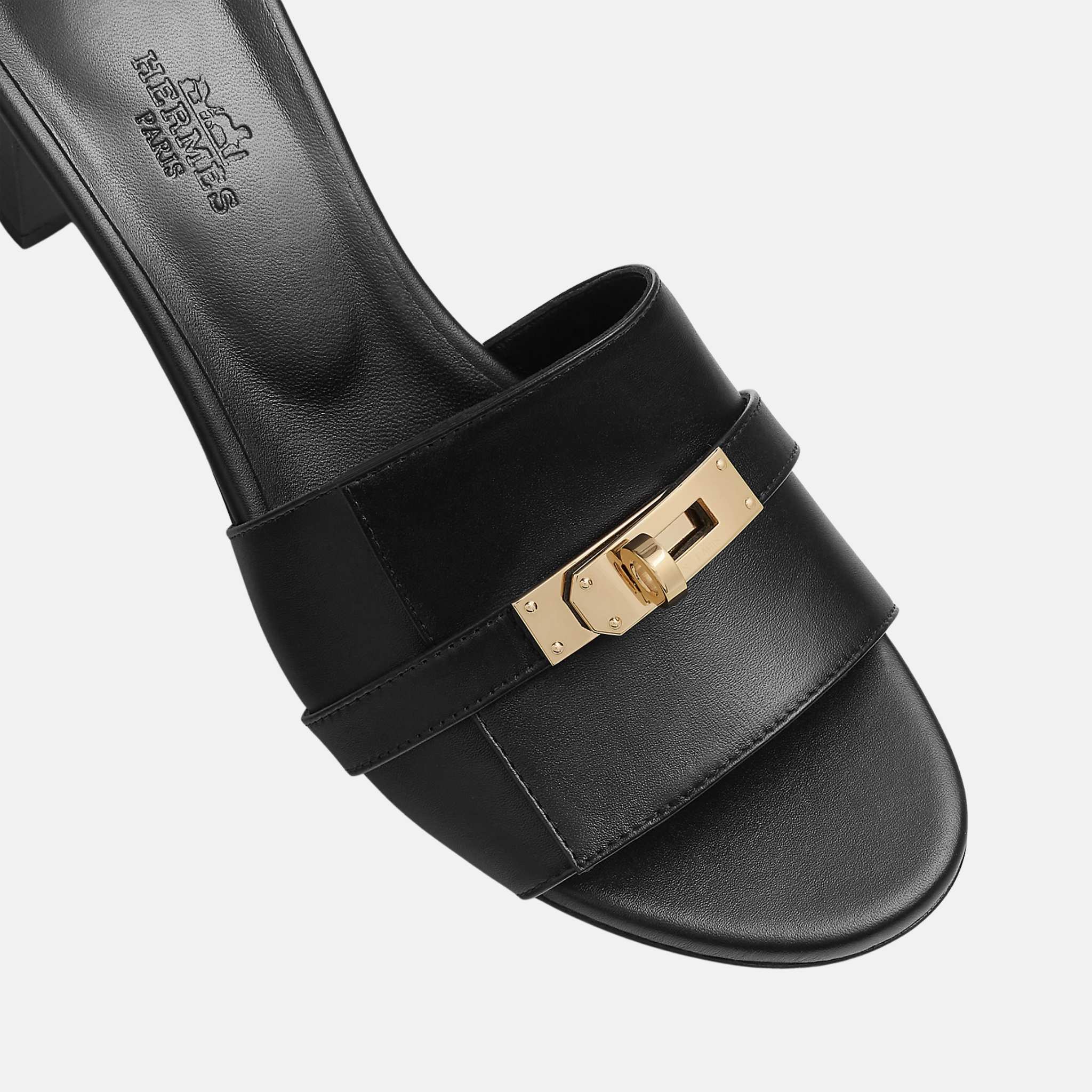 Hermes Gigi 50 Sandals Calfskin, Black, Top