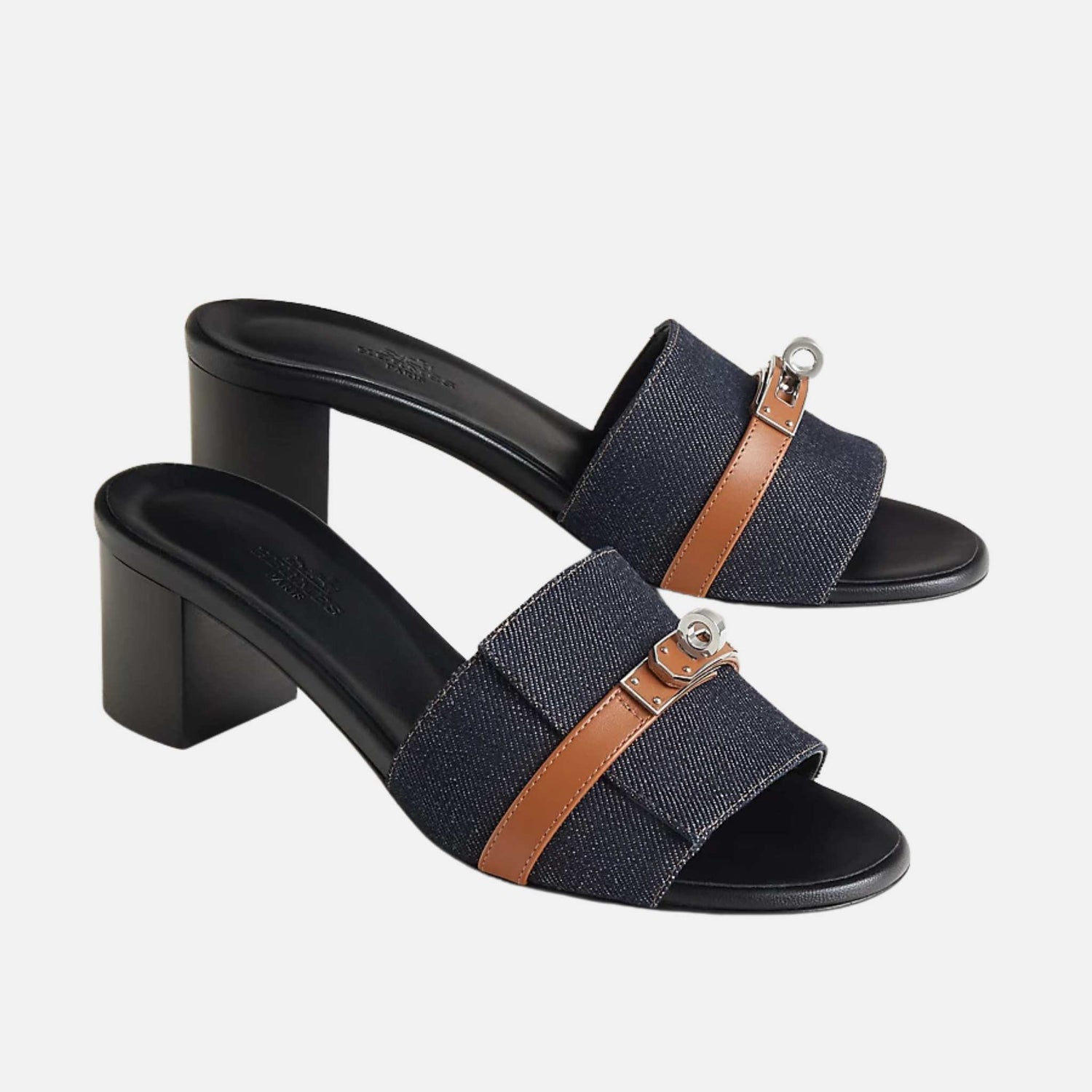 Hermes Gigi 50 Sandals Denim,Bleu Brut / Naturel, Front