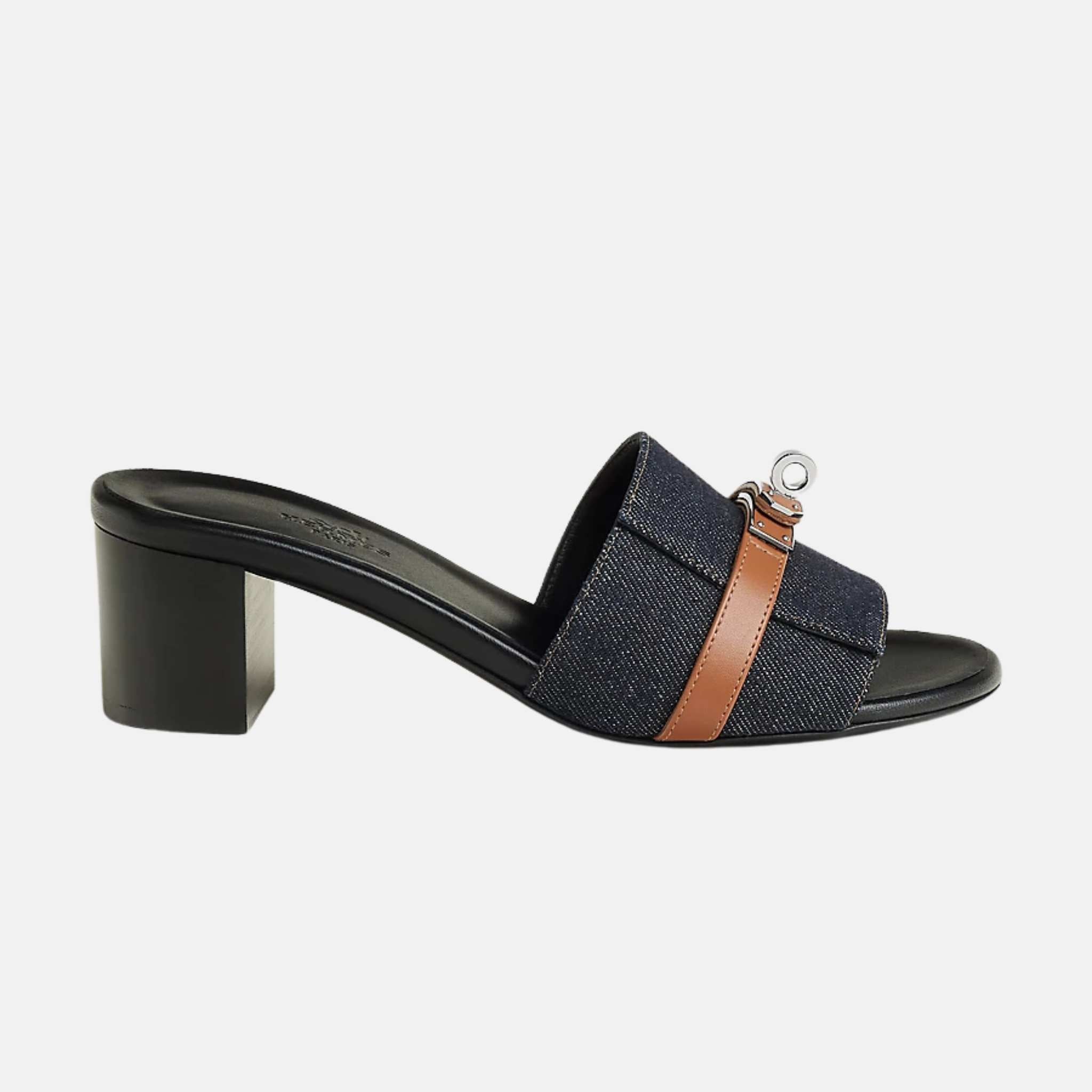 Hermes Gigi 50 Sandals Denim,Bleu Brut / Naturel, Side