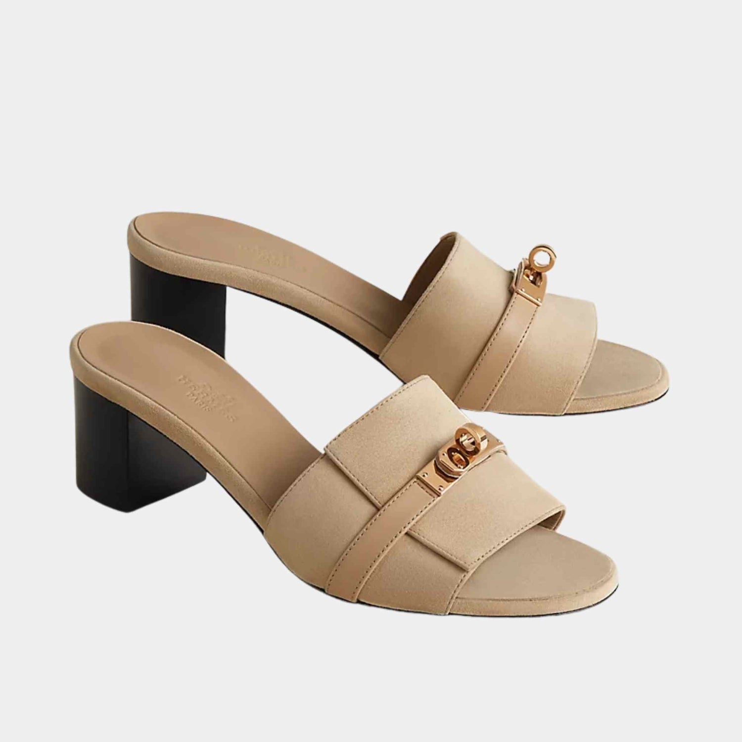 Hermes Gigi 50 Sandals Biege Linen, Side and Front