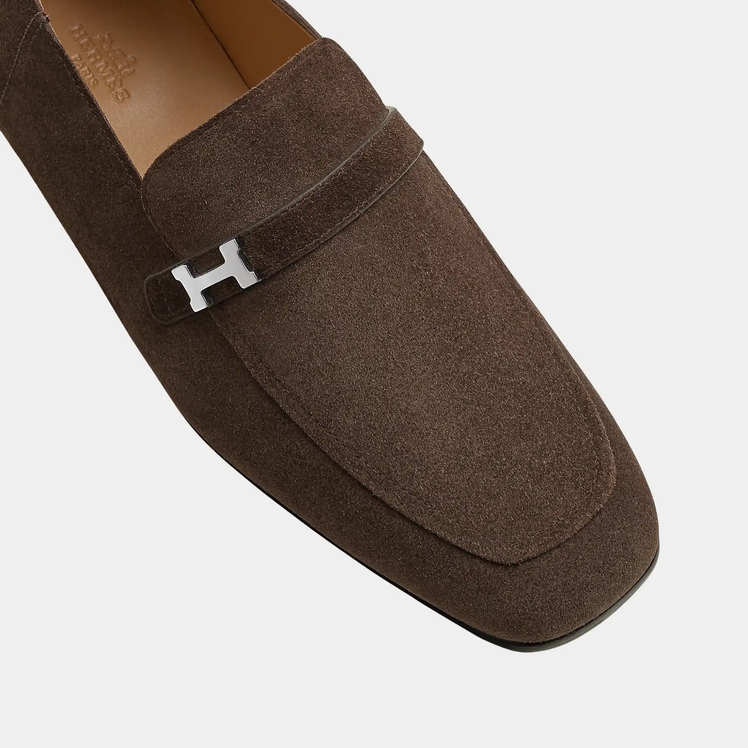 Hermes Giovanni Loafer in Suede Calfskin, Ecorce, Top