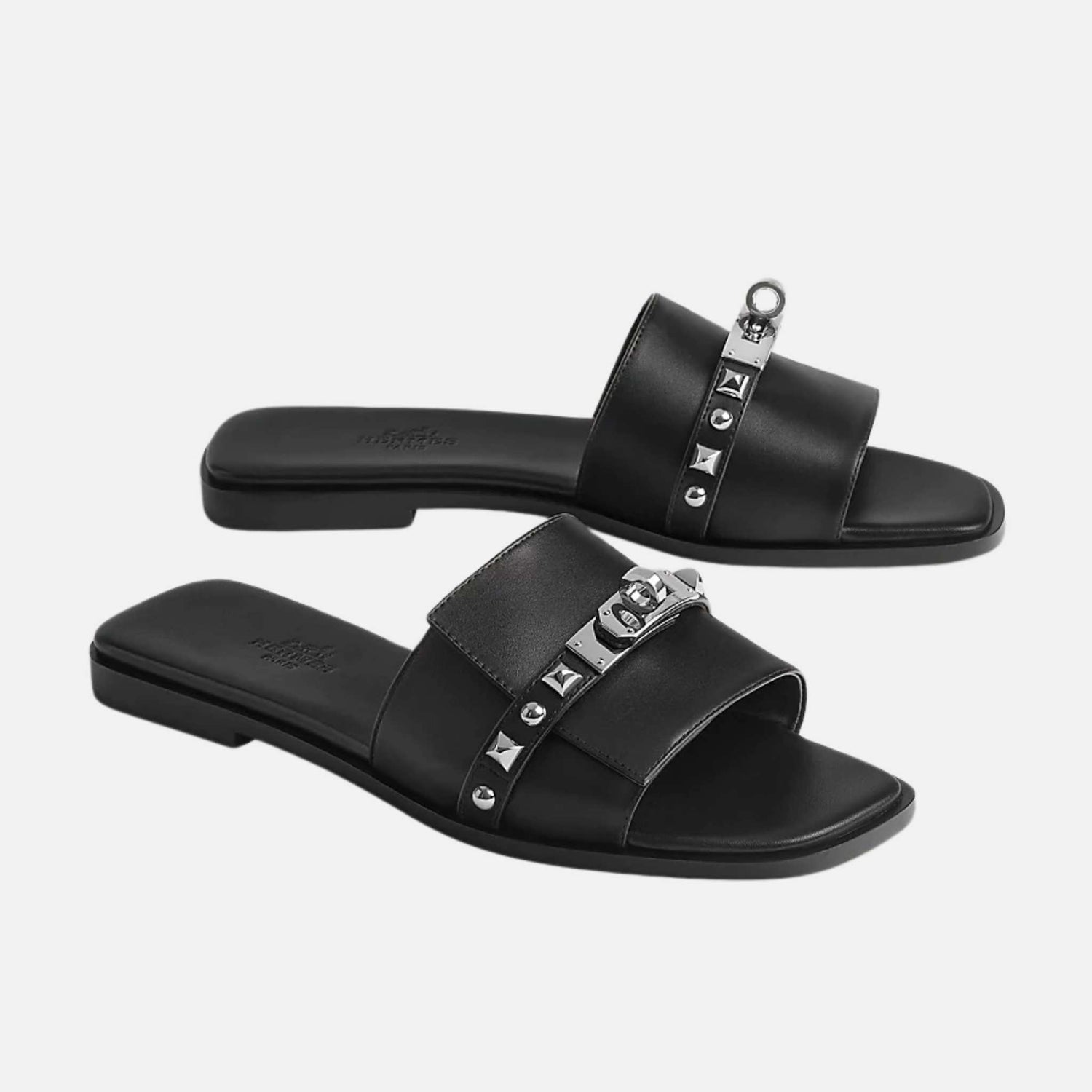 Hermes Giulia Sandal Calfskin And Medor Studs Black, Front