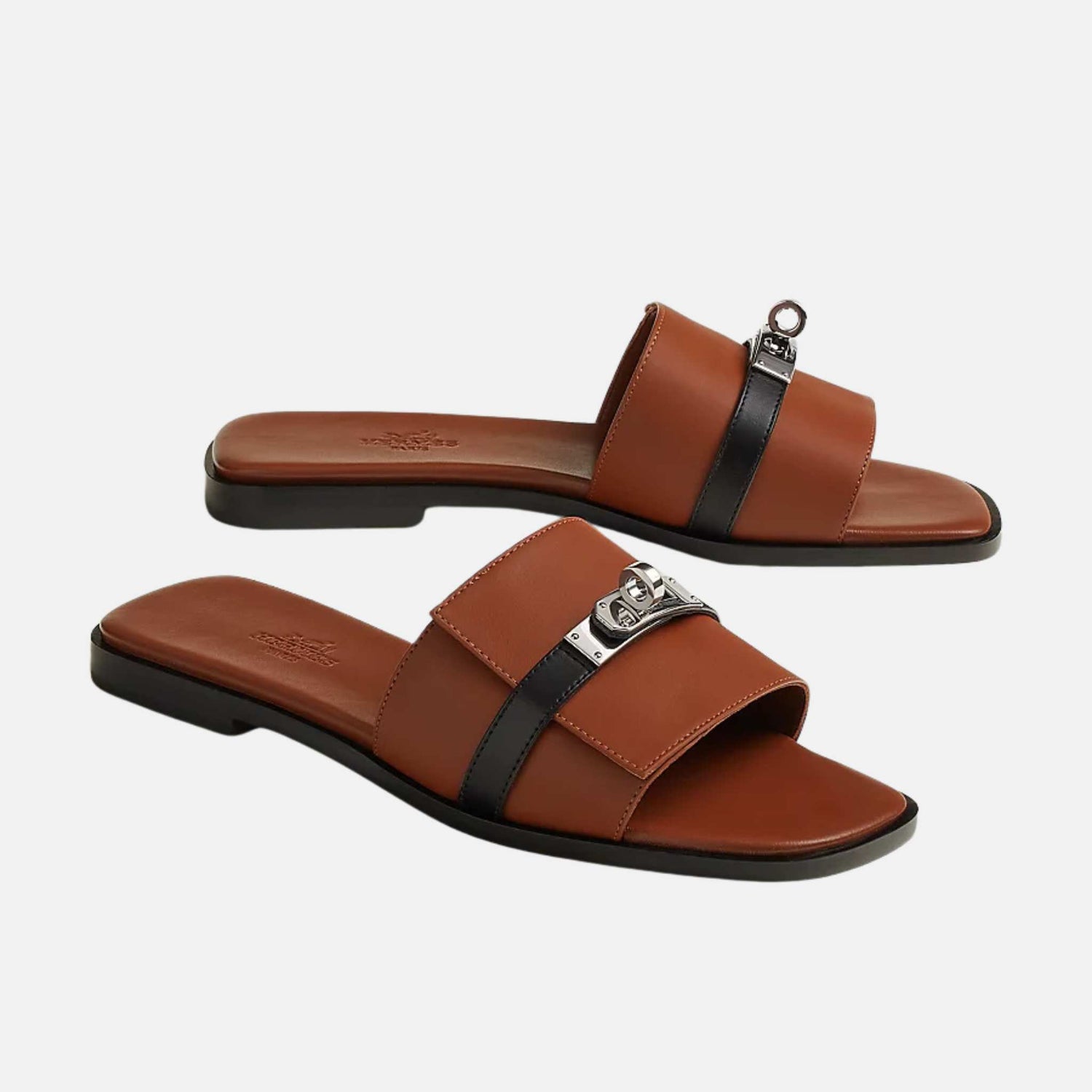 Hermes Giulia Sandal Calfskin Gold And Nior, Front