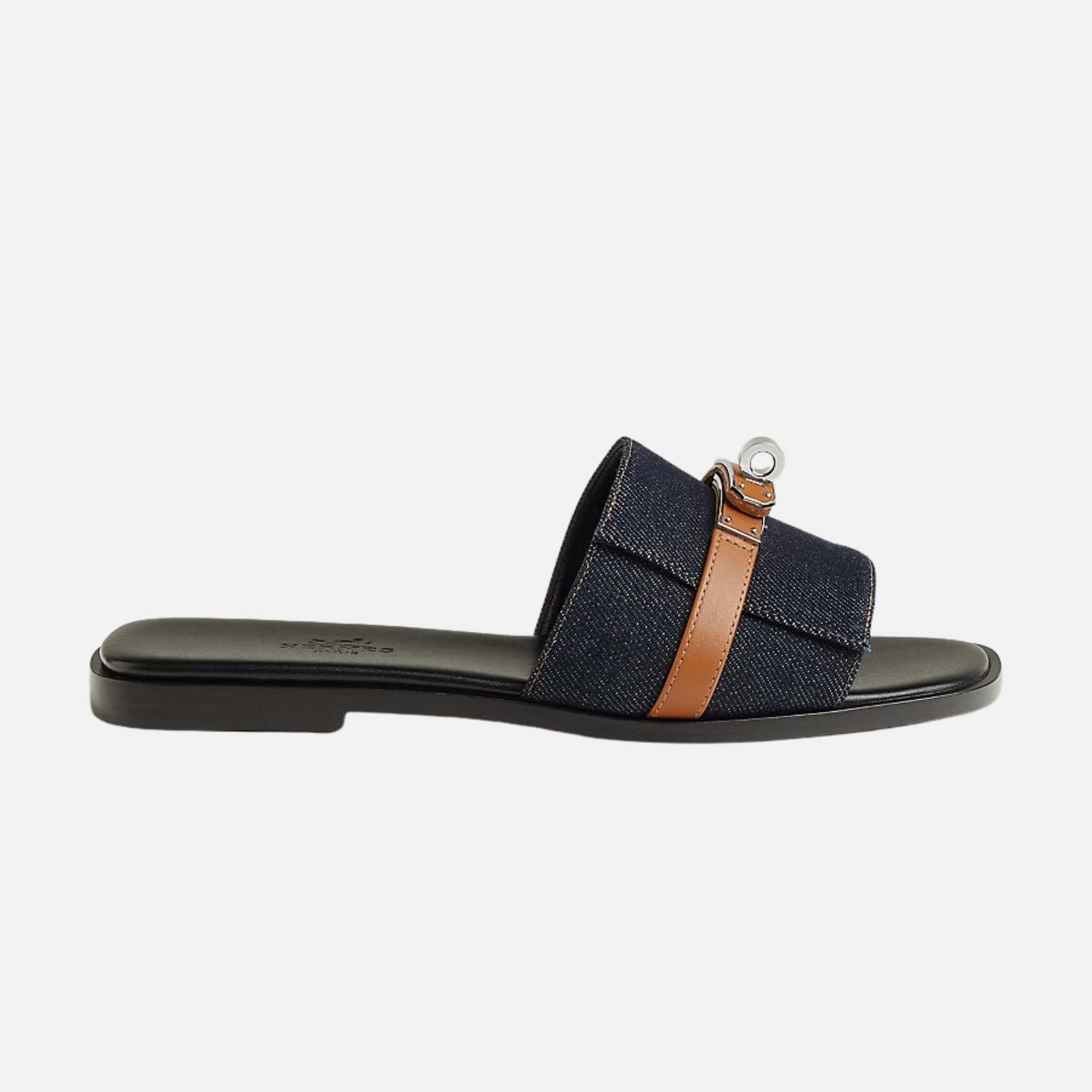 Hermes Giulia Sandal Denim, Bleu Brut Naturel, Side