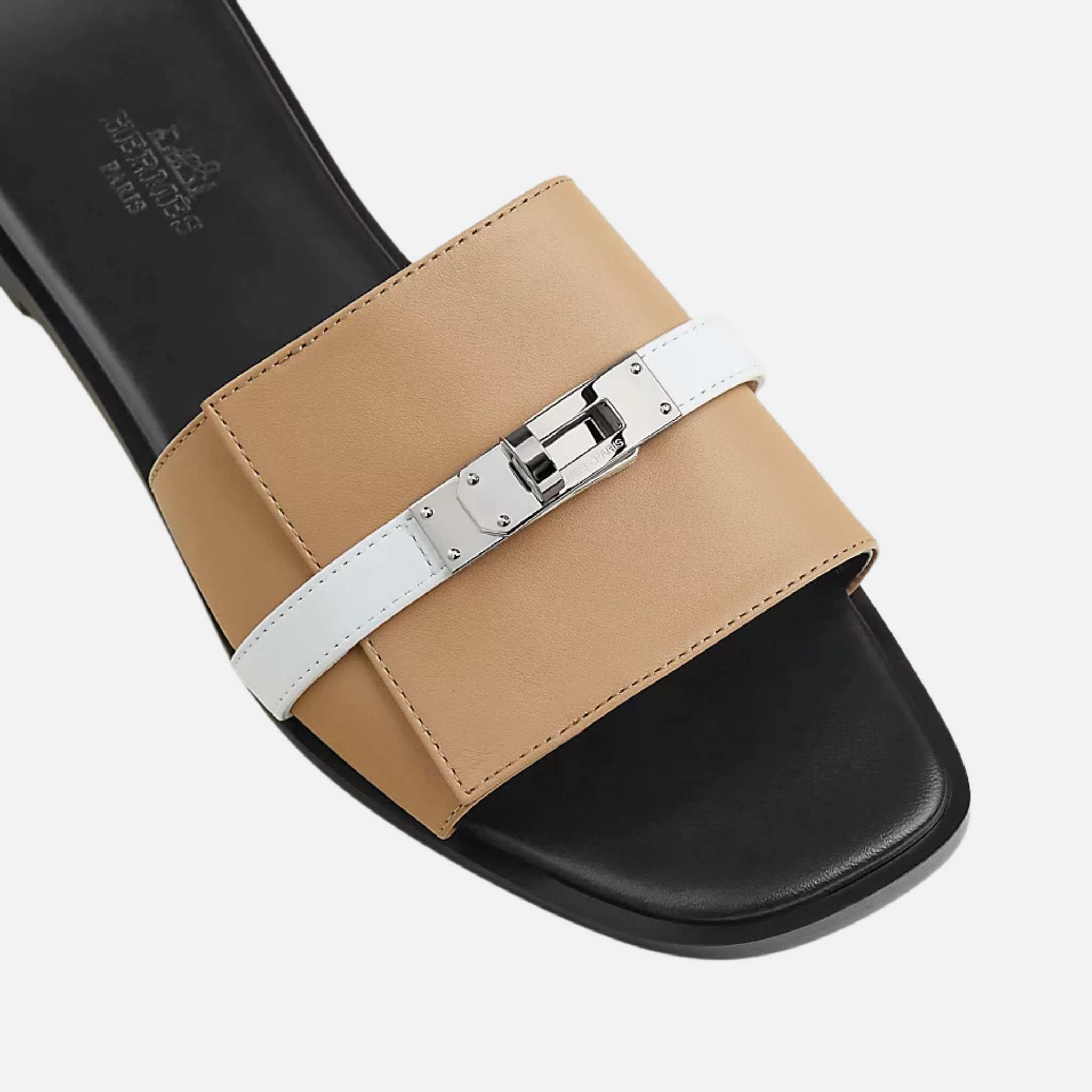 Hermes Giulia Sandal In Calfskin, Beige Natura, Top