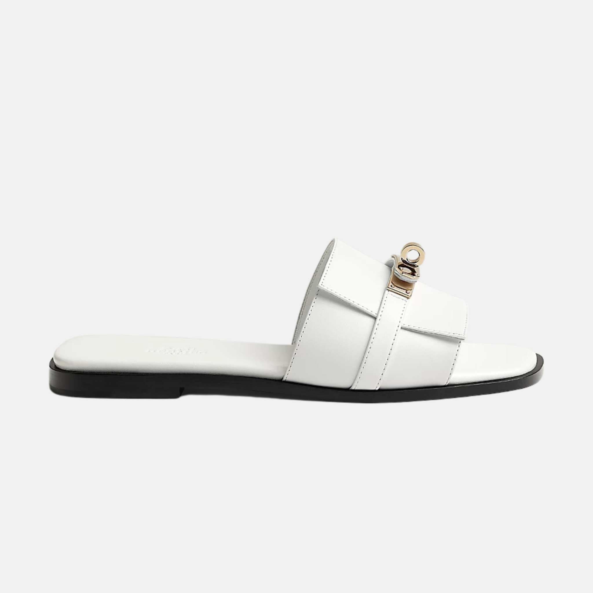 Hermes Giulia Sandal In Calfskin, White/Gold, Side