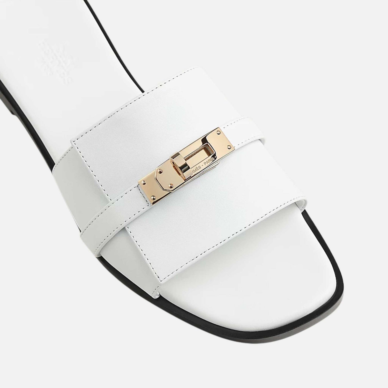 Hermes Giulia Sandal In Calfskin, White/Gold, Top