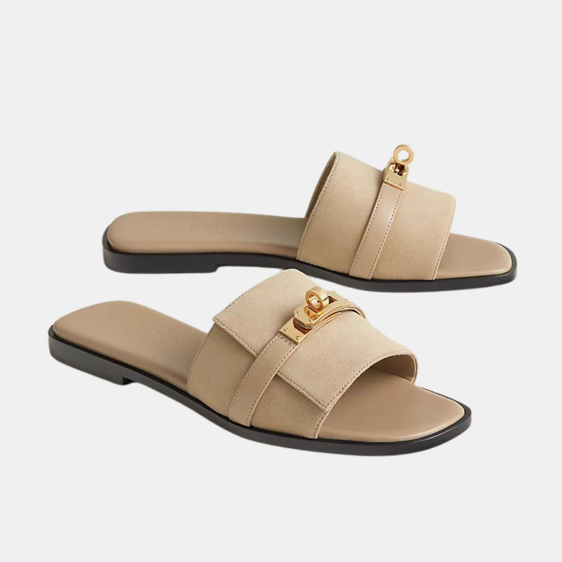 Hermes Giulia Sandals Biege Linen, front and side