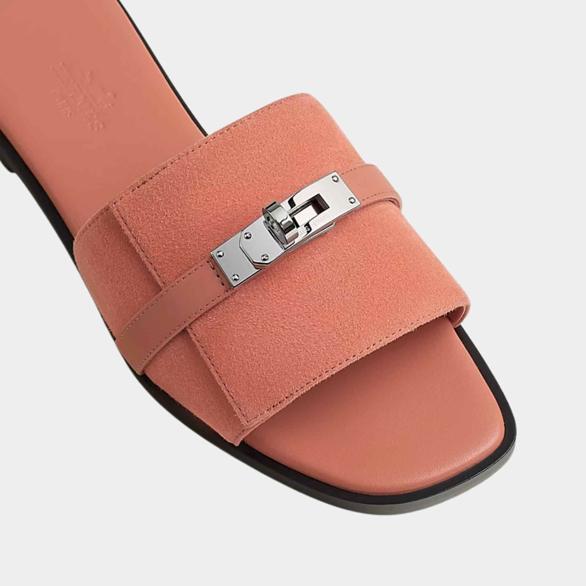 Hermes Giulia Sandals Pink Bubinga, Top Closeup