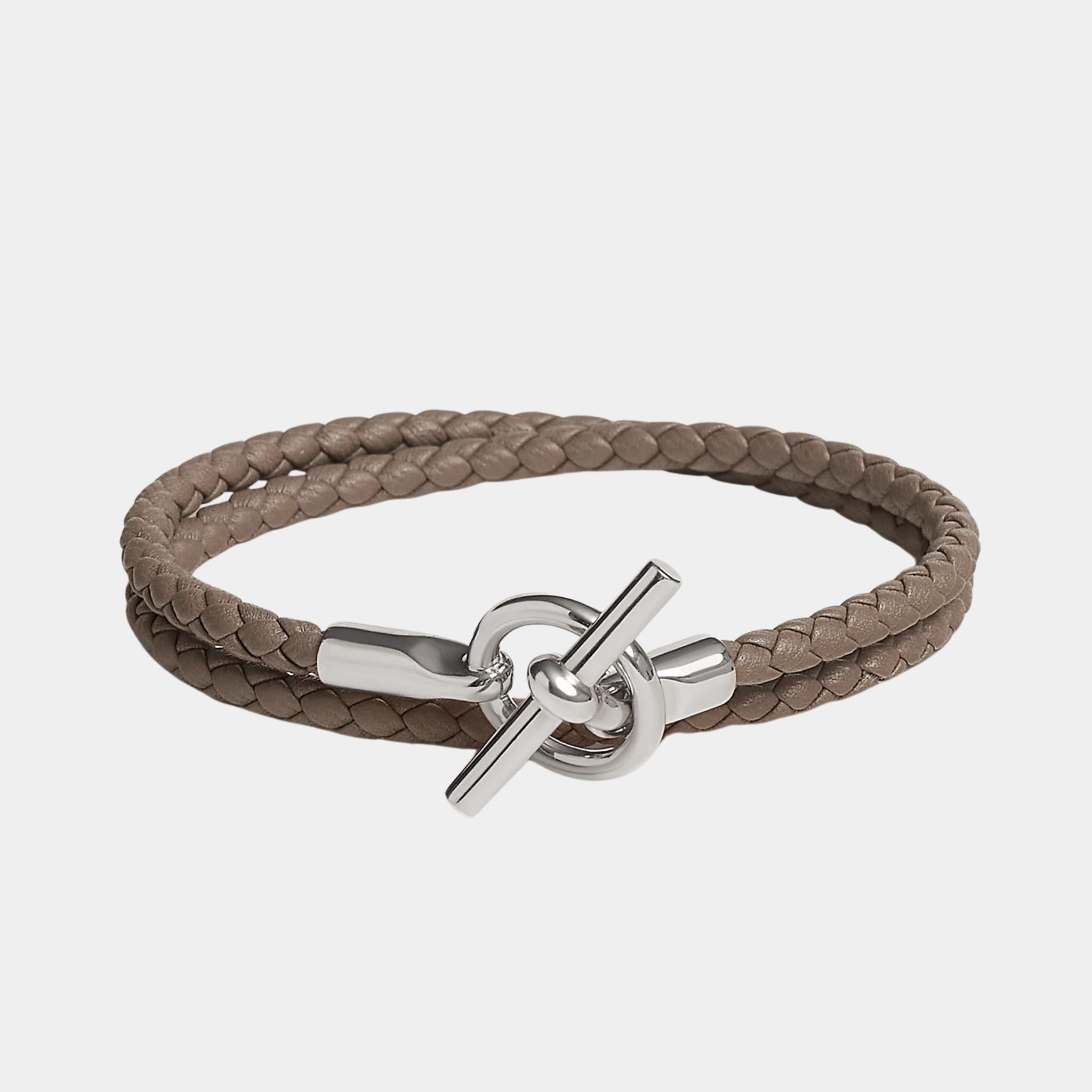Hermes Glenan Double Tour Bracelet Swift Calfskin Palladium