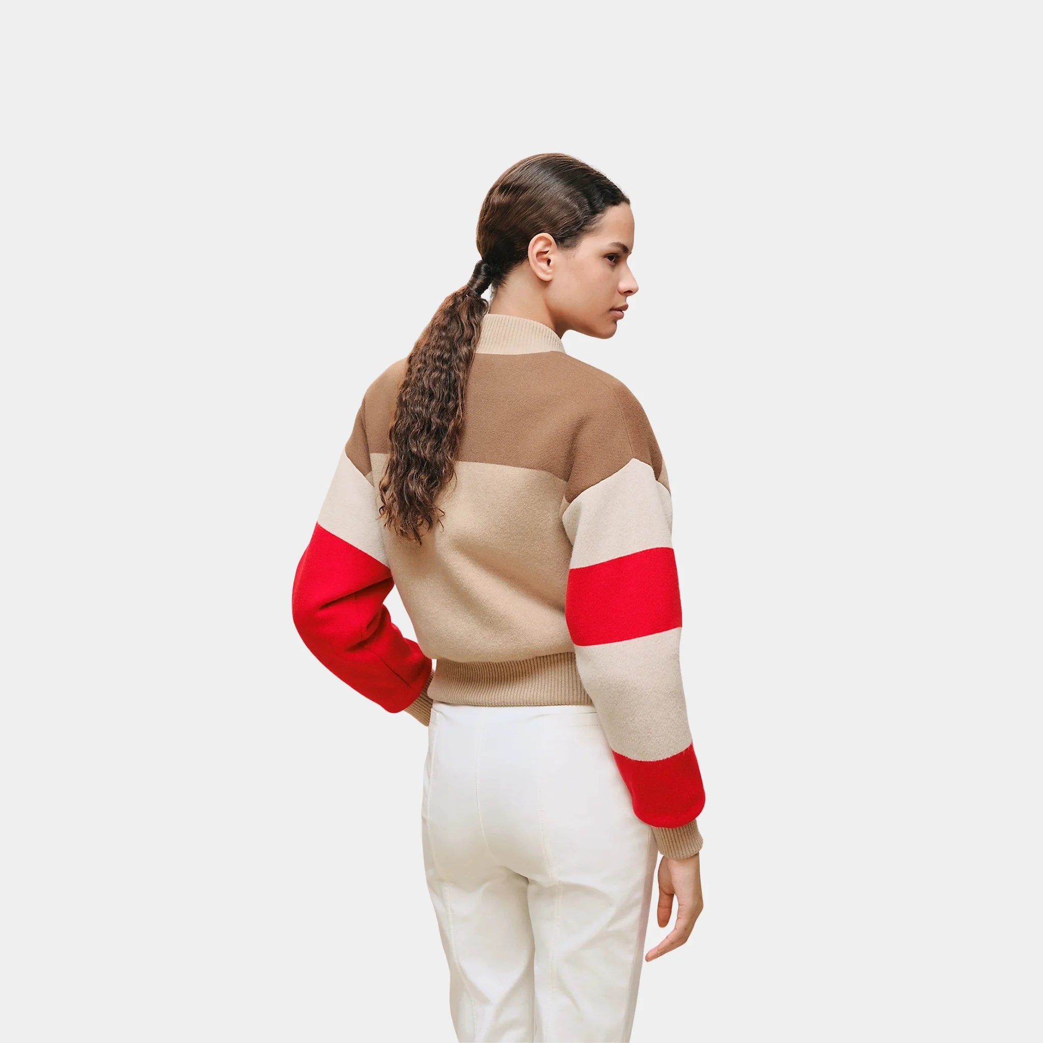 Hermes Grand Manege Quilted Varsity Jacket, Beige Amande, Back