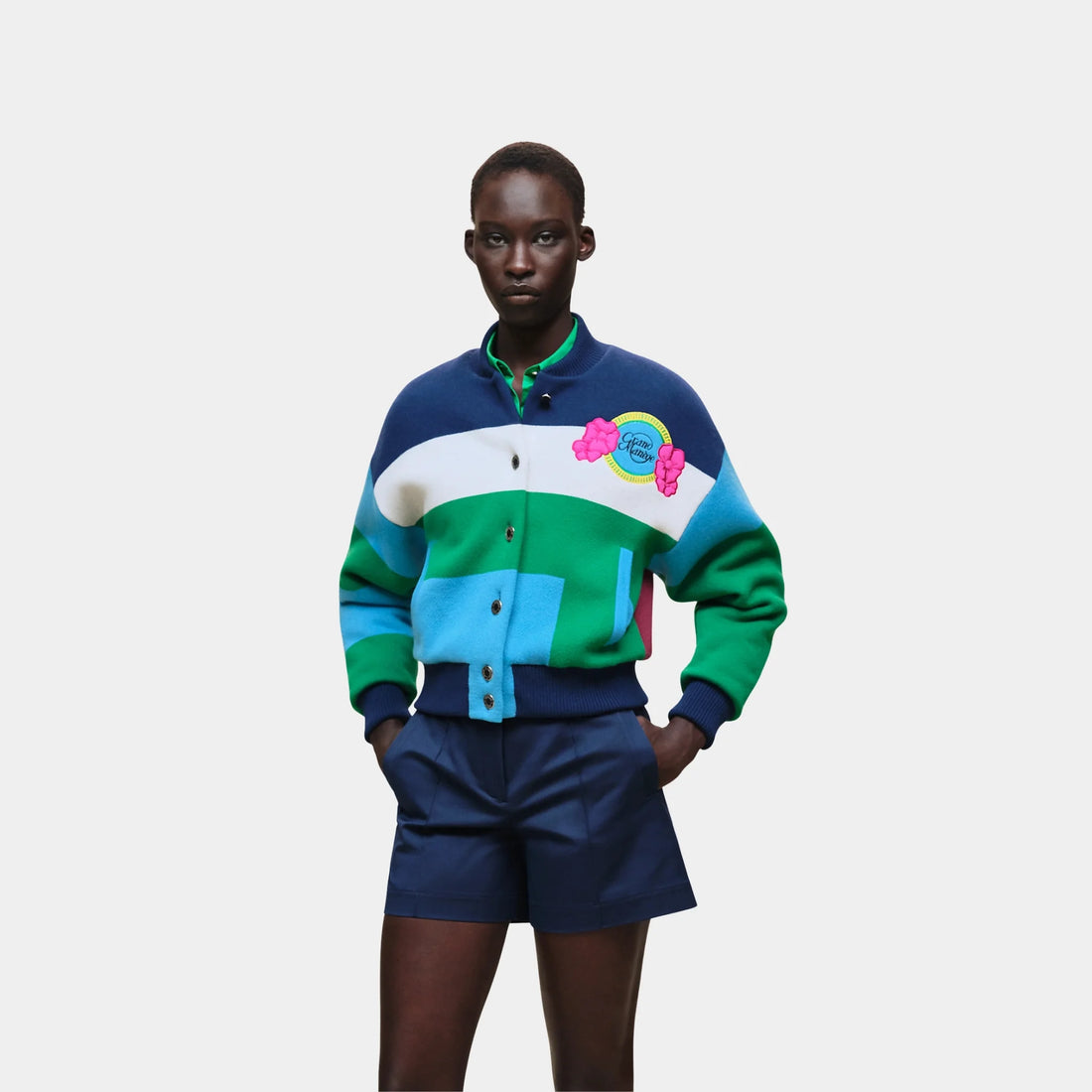 Hermes Grand Manege Quilted Varsity Jacket, Vert Jungle, Front