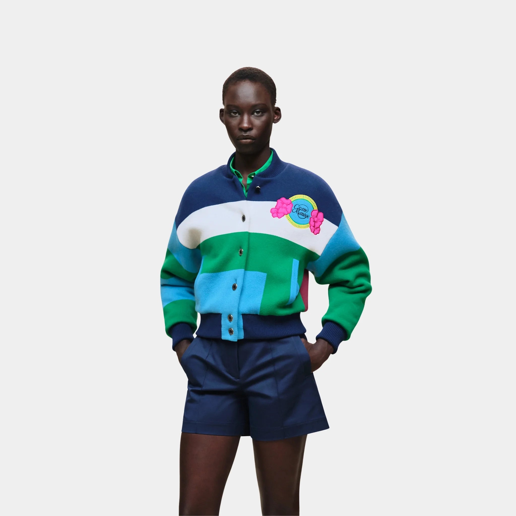 Hermes Grand Manege Quilted Varsity Jacket, Vert Jungle, Front