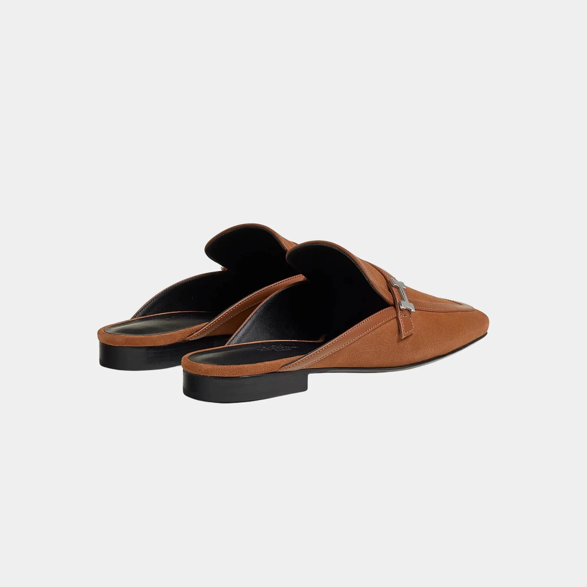 Hermes Groupie Mule Suede Goatskin And Calfskin, Naturel, Back