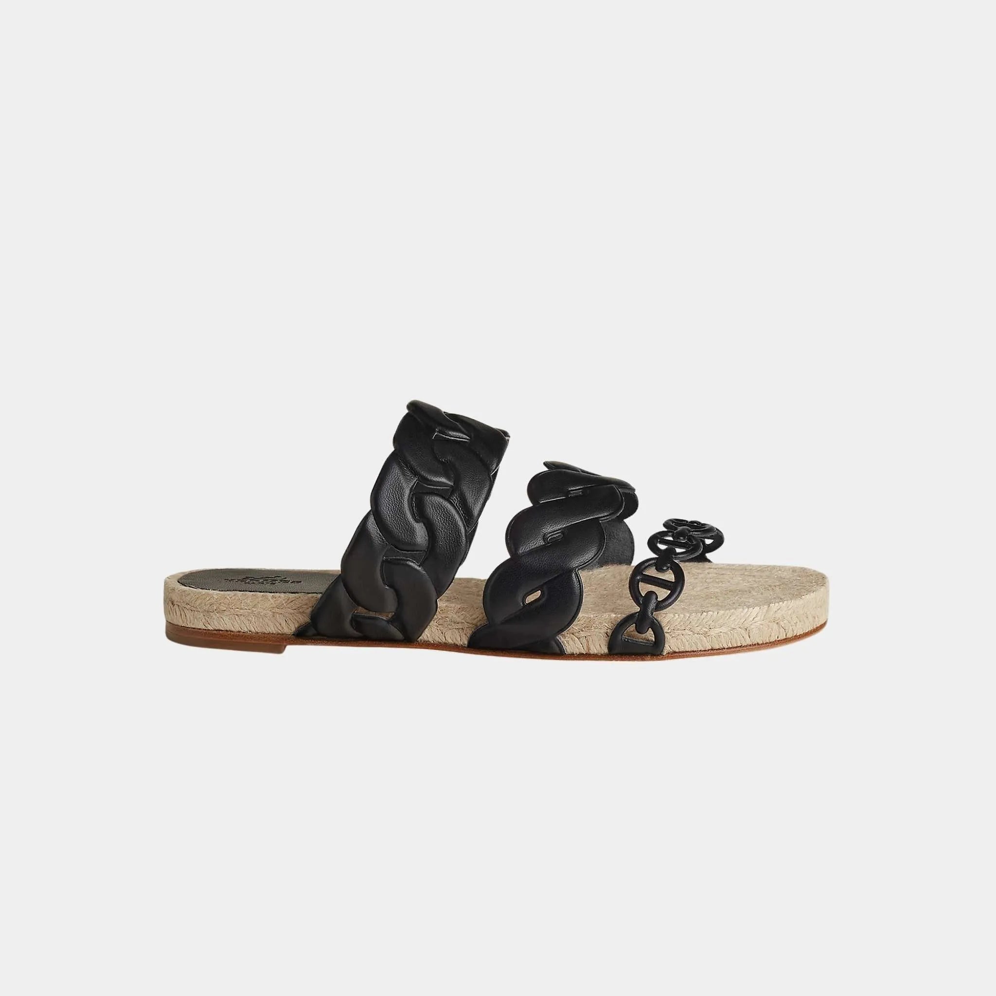 Hermes Gwen Espadrille Nappa Leather, Noir, Side