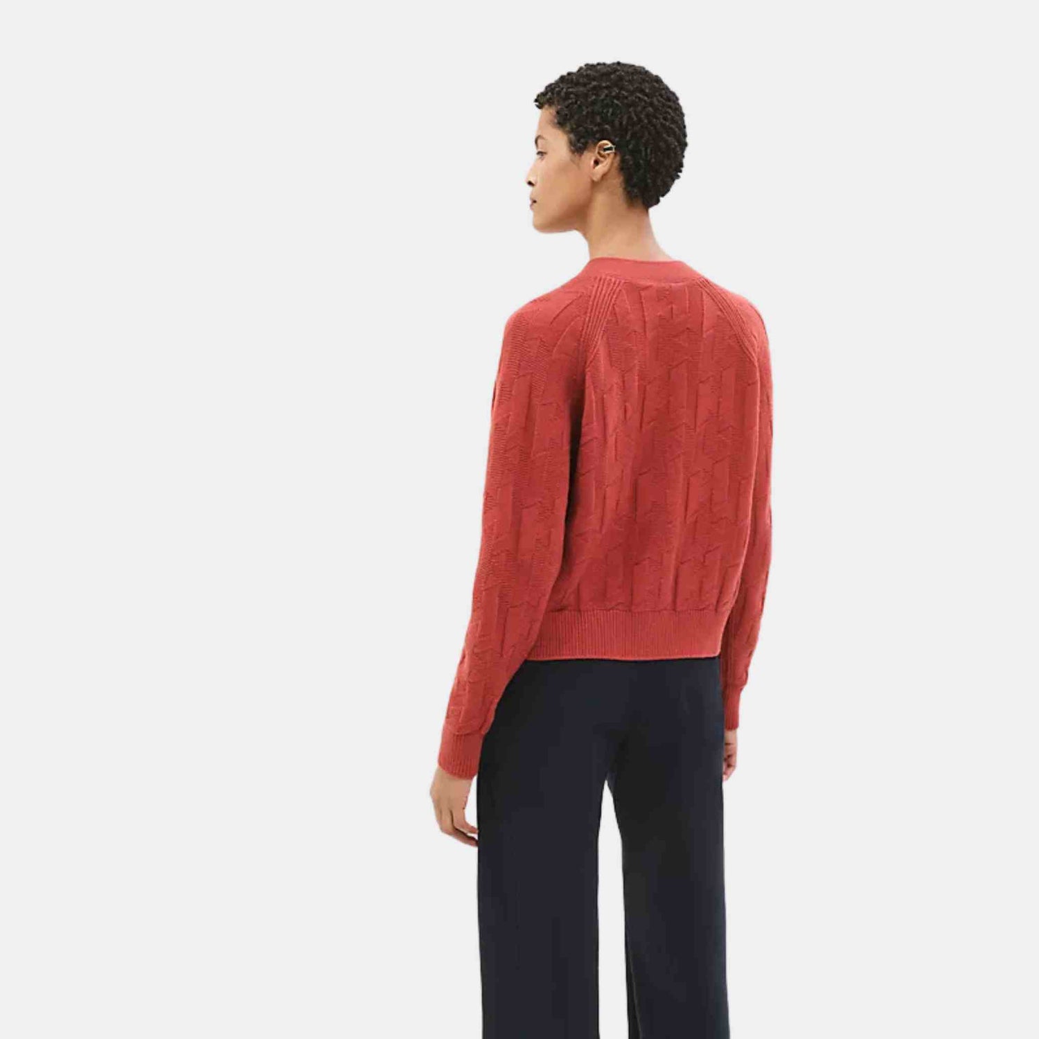 Hermes H Long-Sleeve Cardigan Rouge Sanguine, back, Model