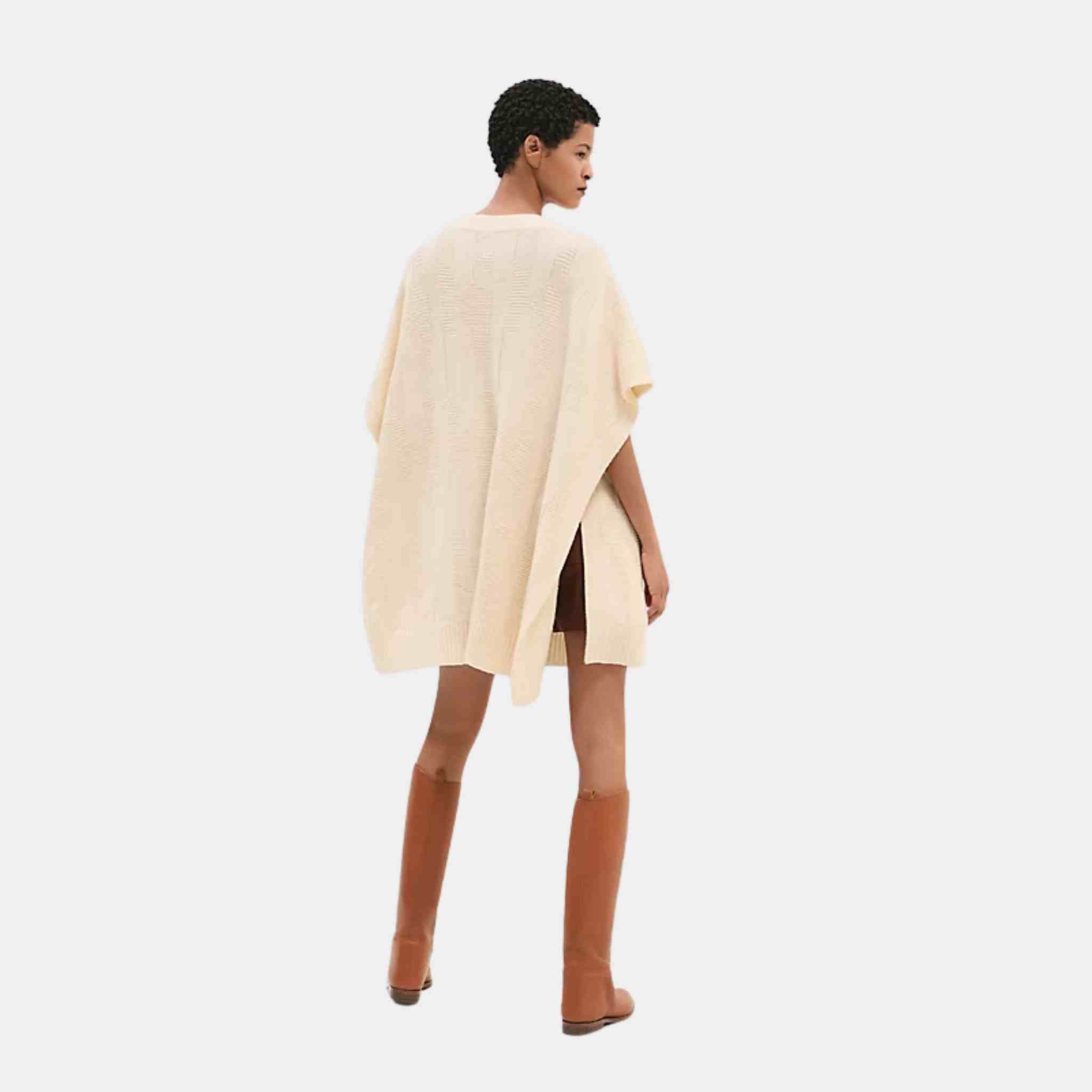 Hermes H Rectangular Cape Poncho Blanc Naturel, Back, Model