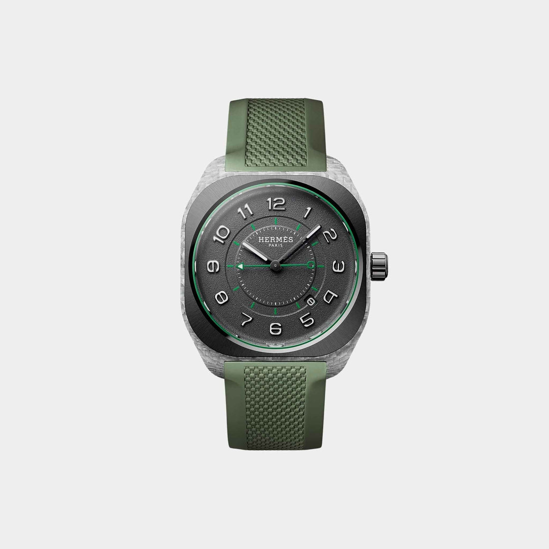 Hermes H08 Fiberglass Watch With Green Rubber Strap