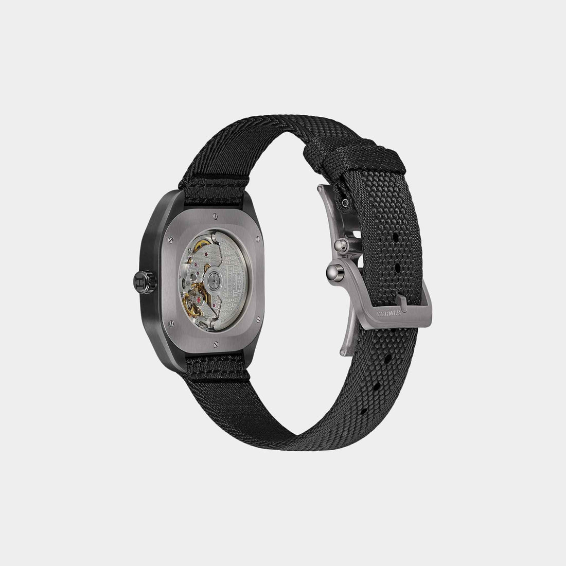 Hermes H08 Matte Black Satin-Finish Titanium Watch With Webbing Strap, Back