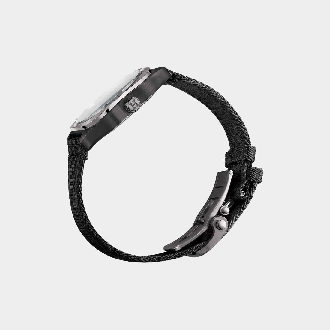 Hermes H08 Matte Black Satin-Finish Titanium Watch With Webbing Strap, Side