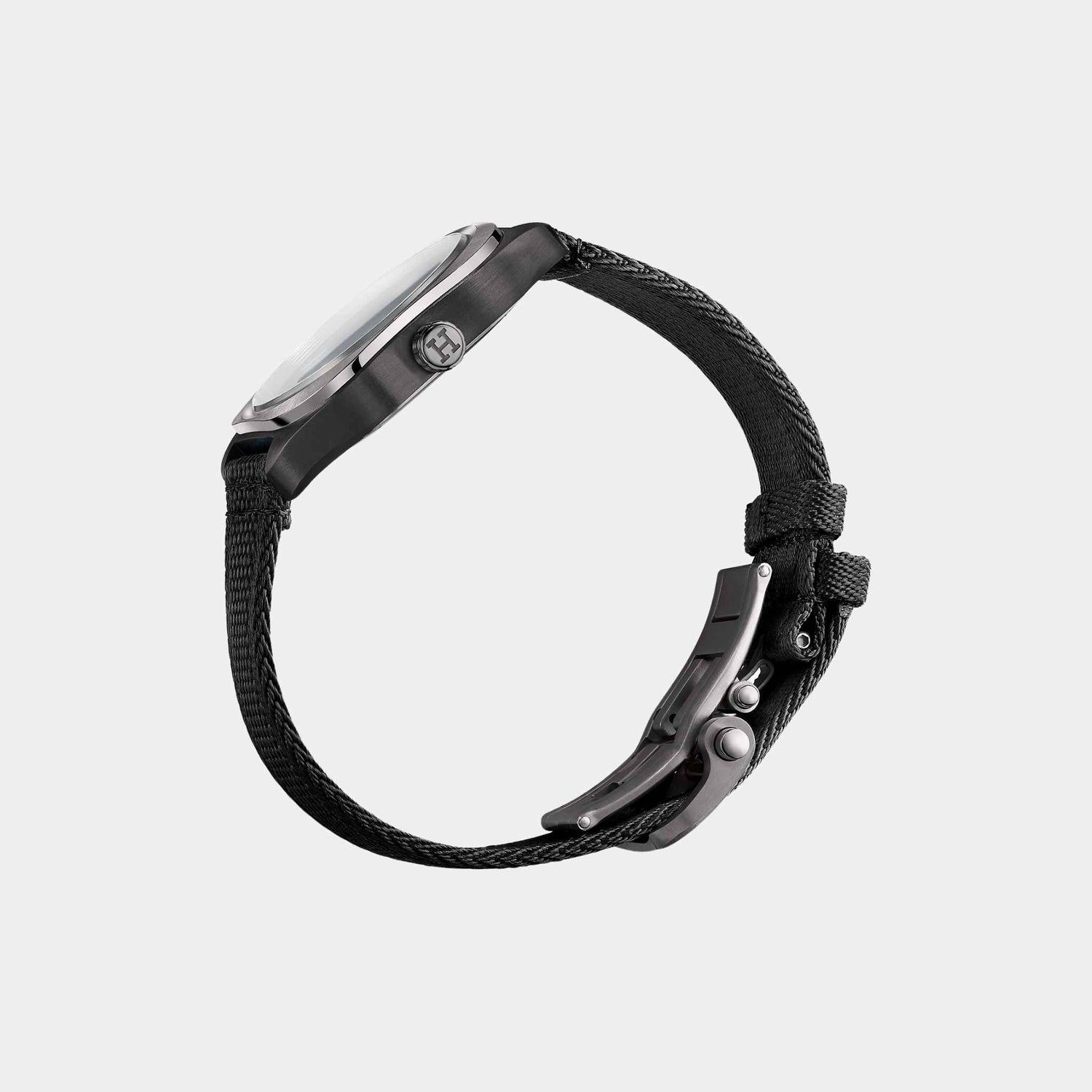 Hermes H08 Matte Black Satin-Finish Titanium Watch With Webbing Strap, Side