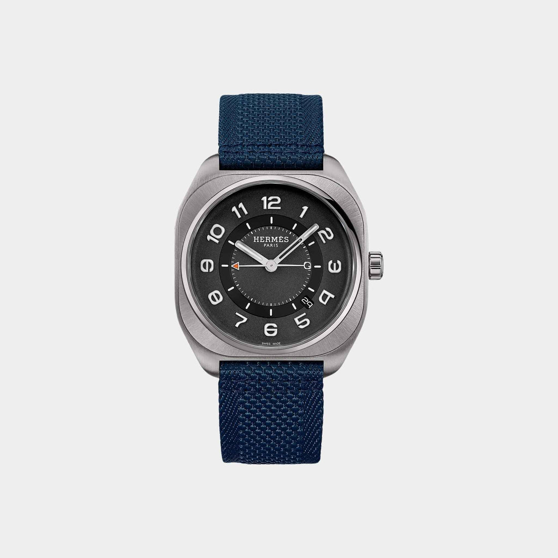 Hermes H08 Titanium Watch With Blue Webbing Strap, Front