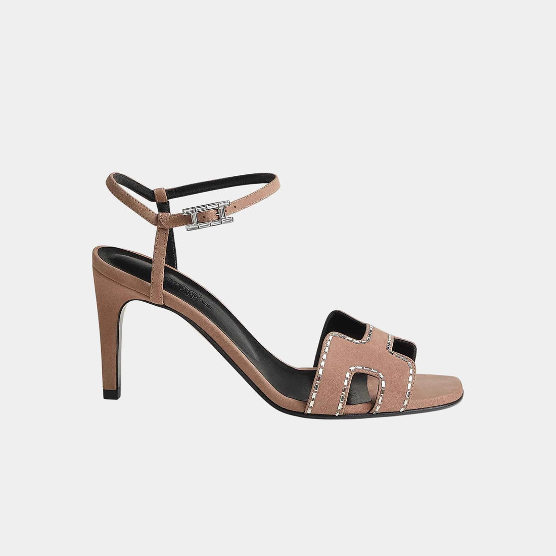 Hermes Heden 80 Sandal Suede Goatskin With Rhinestone Details, Pearl Pink, Side