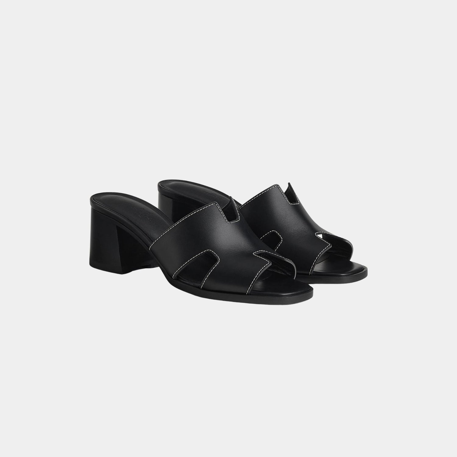 Hermes Helia 60 High Heel Calfskin Sandal, Noir, Front