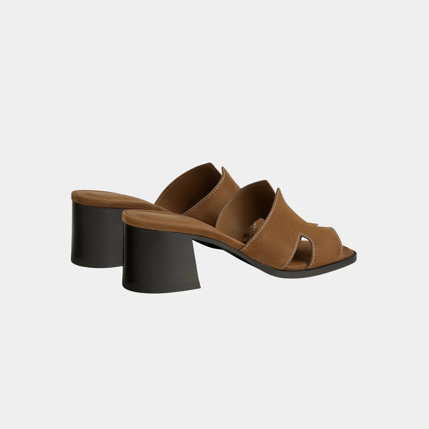 Hermes Helia 60 High Heel Suede Goatskin Sandal, Brun Fume, Back