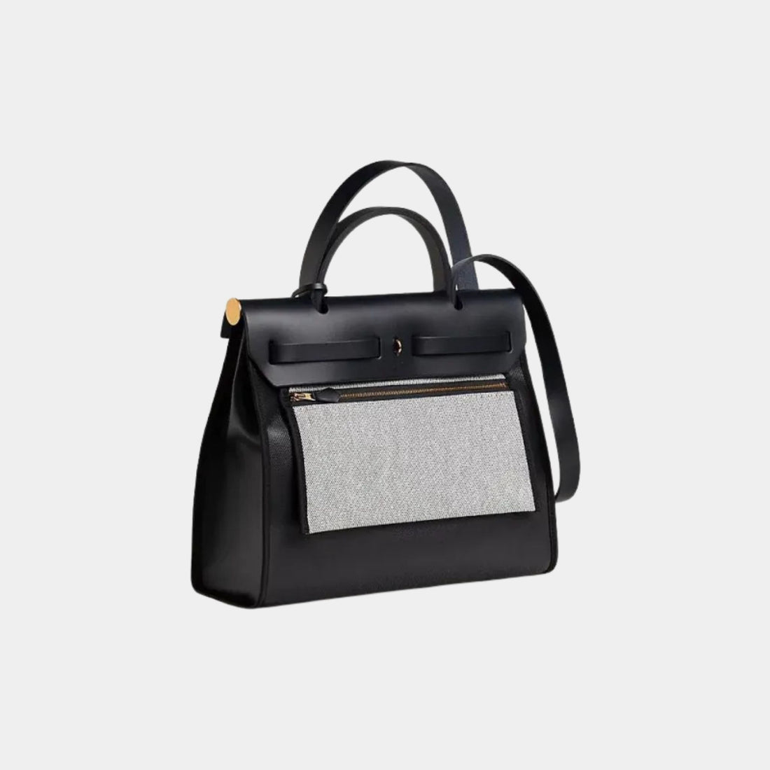 حقيبة Hermes Herbag 31 بتويل مطلي وجلد Vache Hunter، أسود وأوف وايت وأزرق نيلي، من الخلف