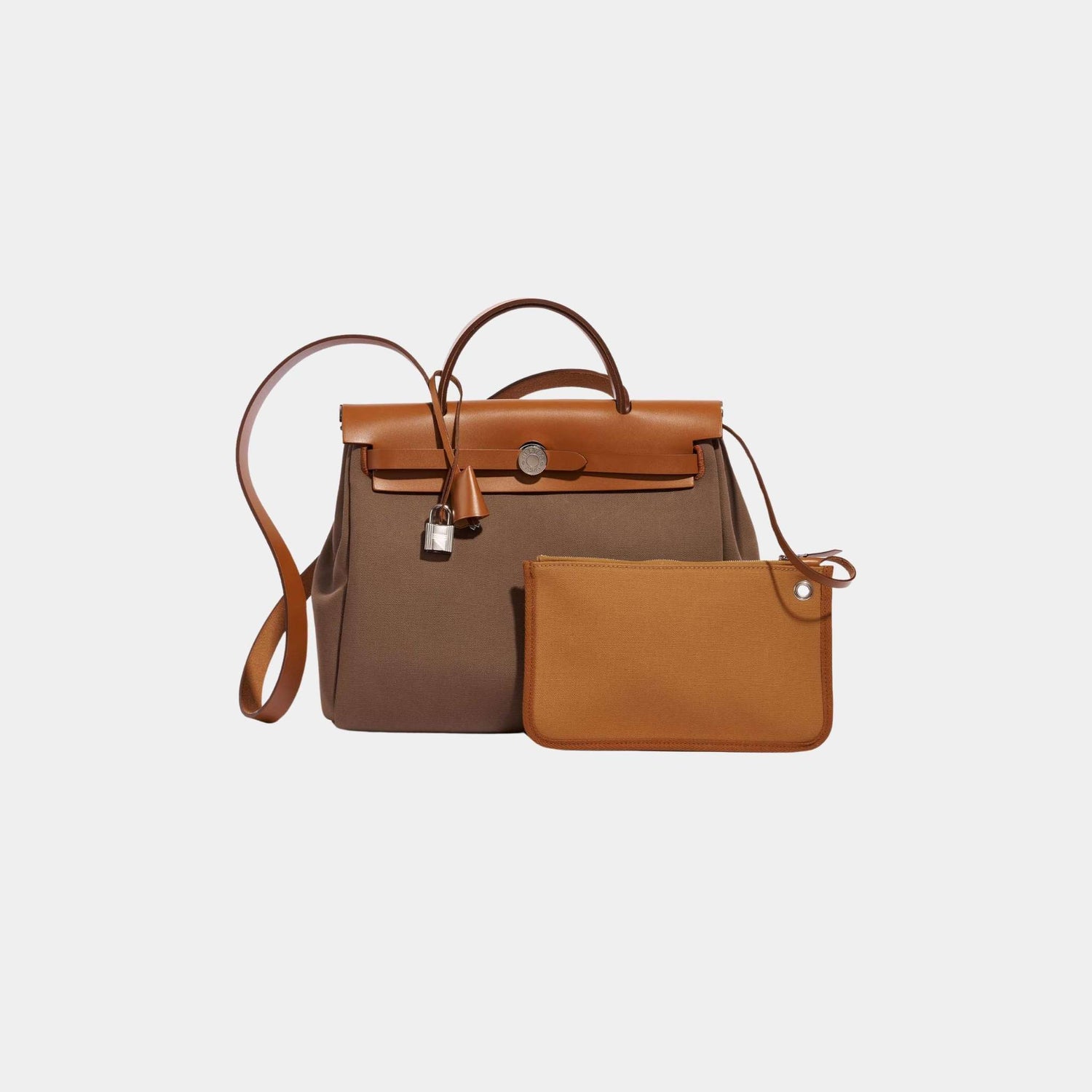Hermes Herbag 31 Toile Vache Hunter Etoupe-Dune Fauve, Front