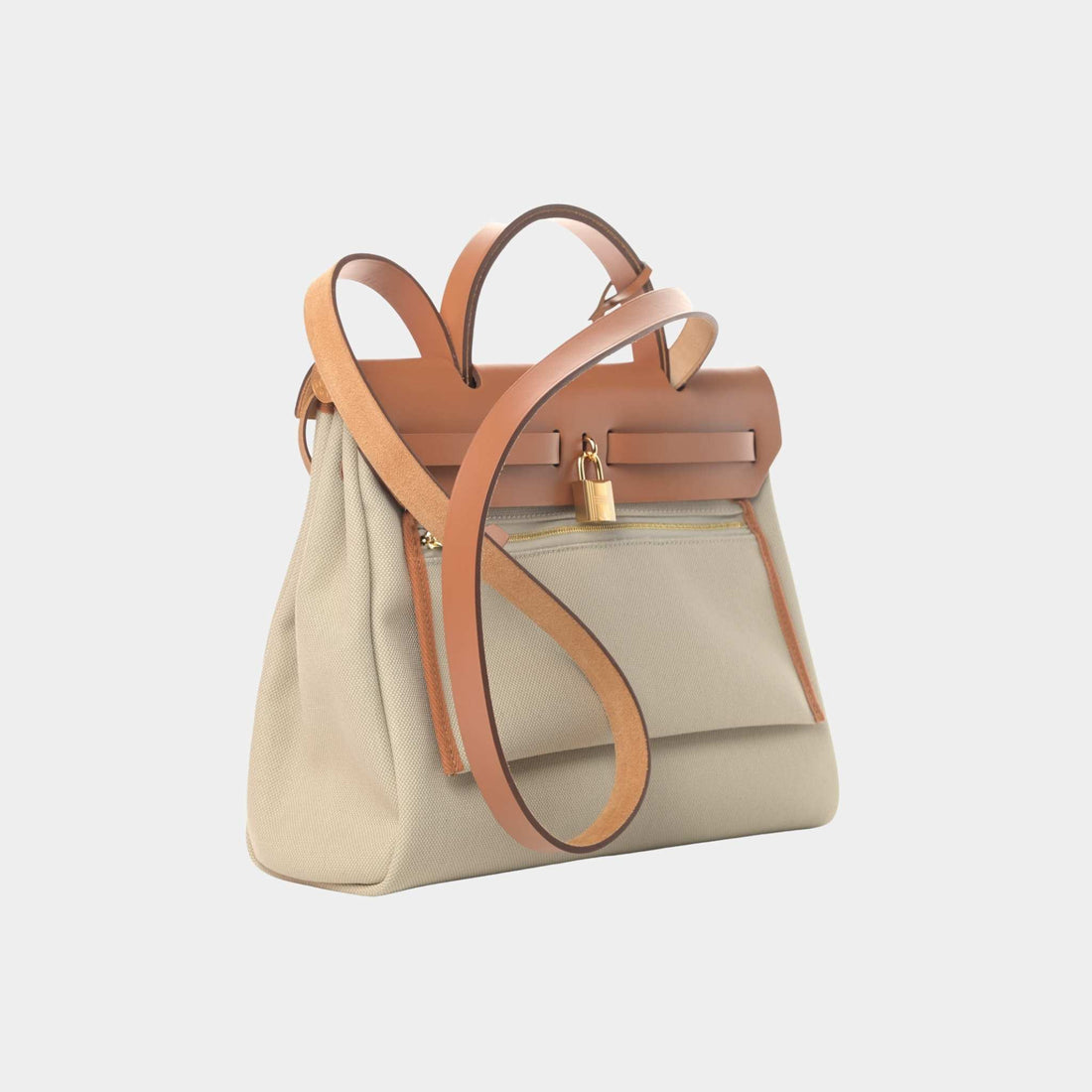 Hermes Herbag 31 Toile Vache Hunter Vanille Sable Naturel, Back