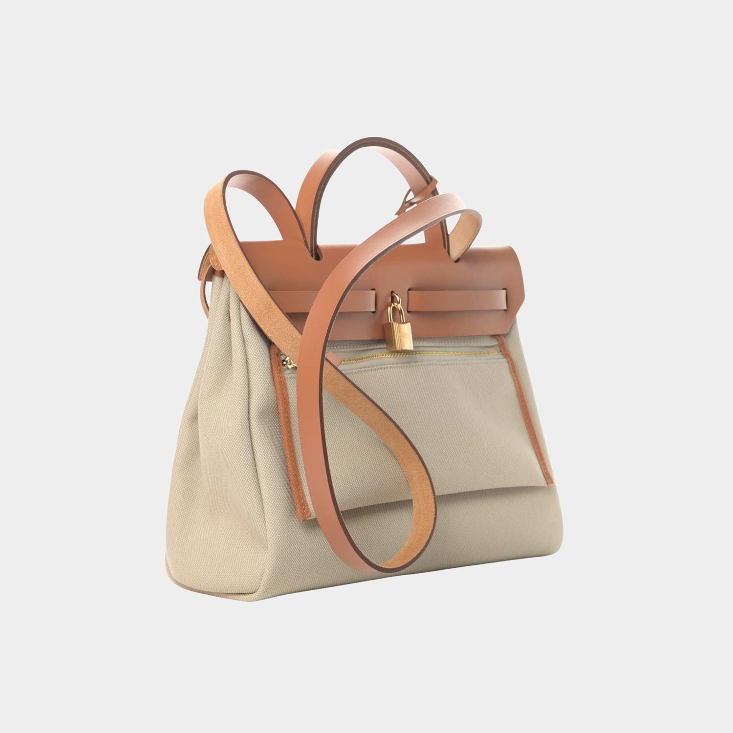 Hermes Herbag 31 Toile Vache Hunter Vanille Sable Naturel, Back