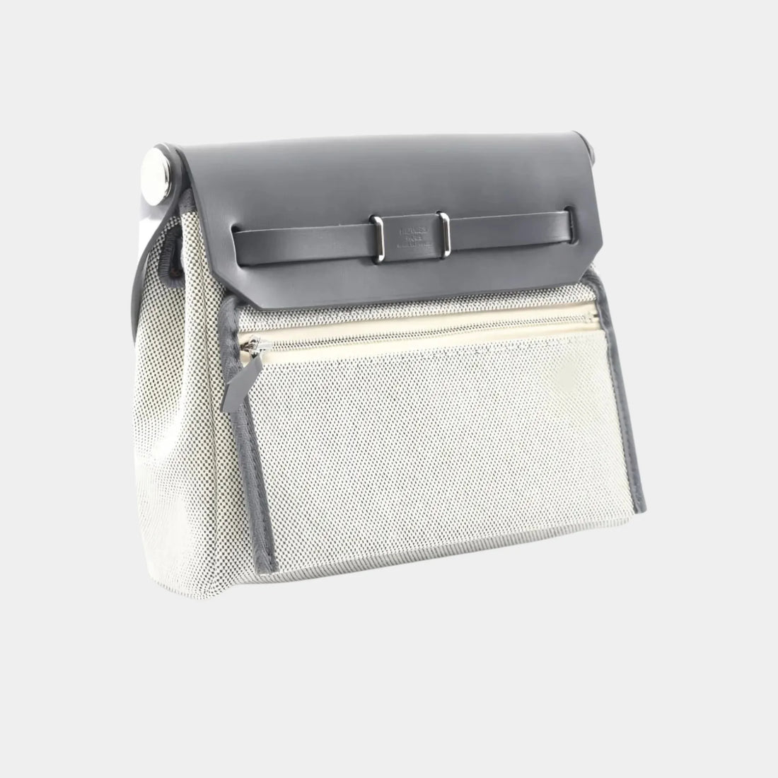 Hermes Herbag Zip Mini جلد فاش وحتر-كانفاس، أوف وايت / أردوازي PHW، الخلفية