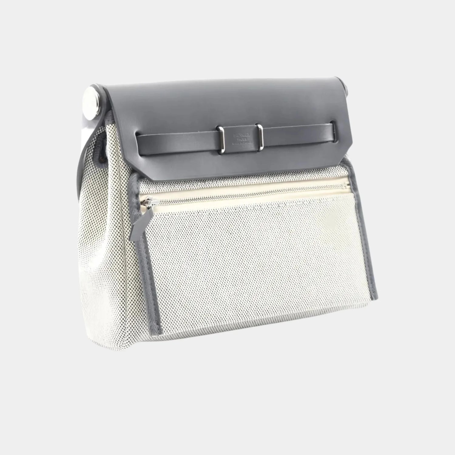 Hermes Herbag Zip Mini Vache Hunter-Canvas Ecru / Ardoise PHW, Back