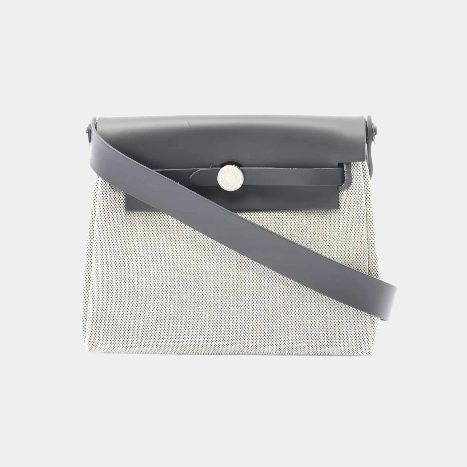 Hermes Herbag Zip Mini Vache Hunter-Canvas Ecru / Ardoise PHW, Front 