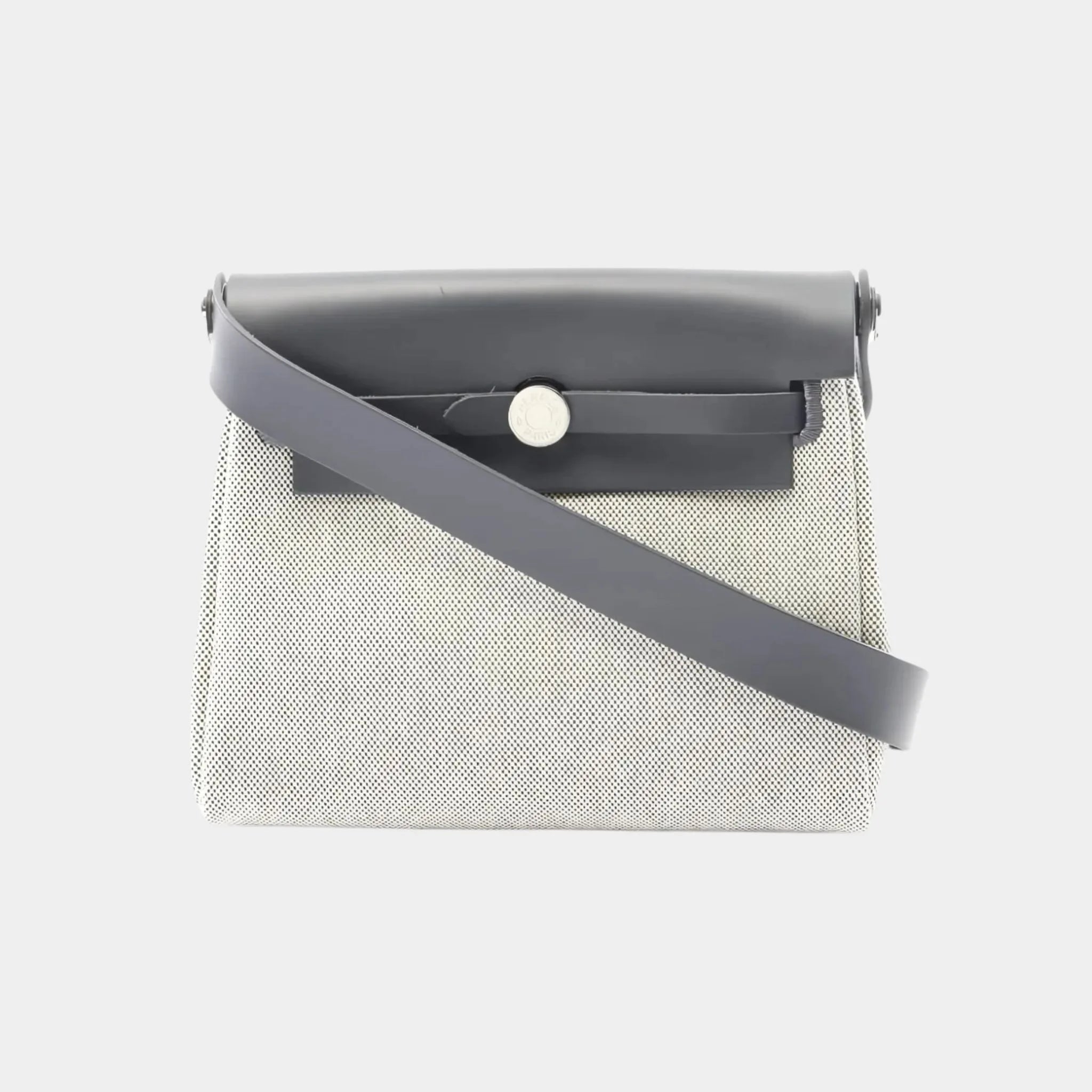 Hermes Herbag Zip Mini Vache Hunter-Canvas Ecru / Ardoise PHW, Front 