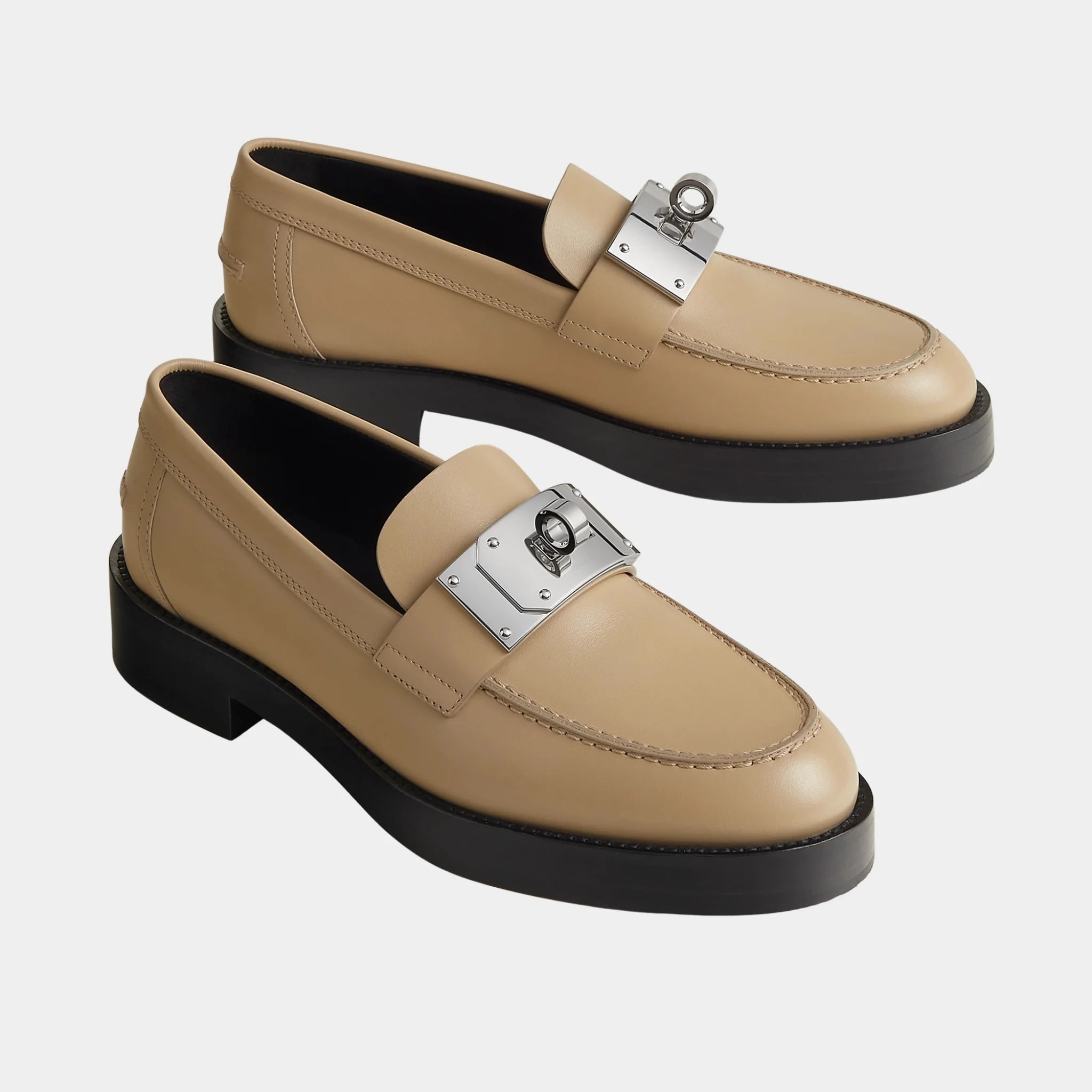 Hermes Hot Loafers in Calfskin, Beige Lin, Front
