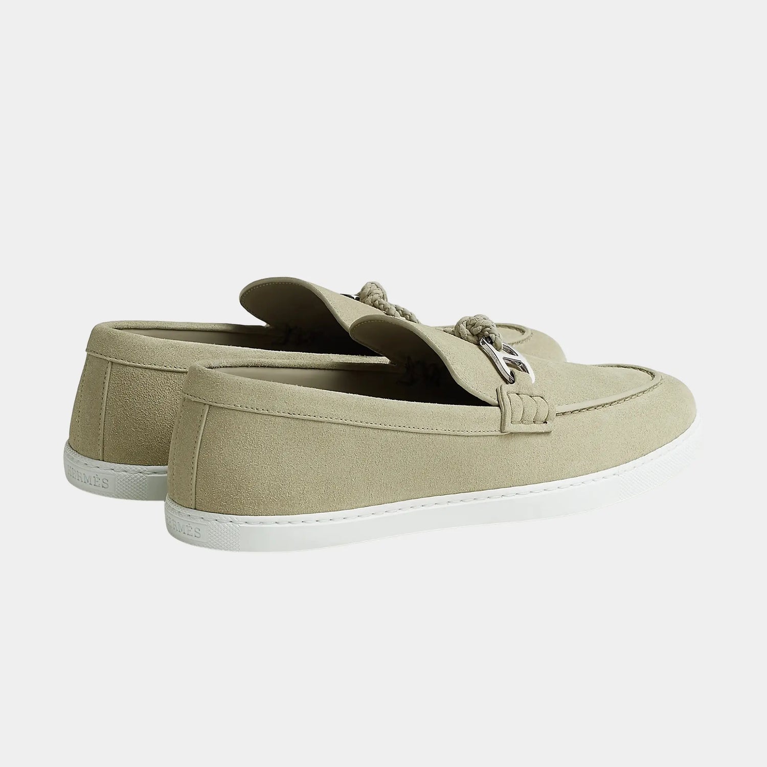 Hermes Ignacio Loafers in Suede Calfskin, Beige Esquisse, Back
