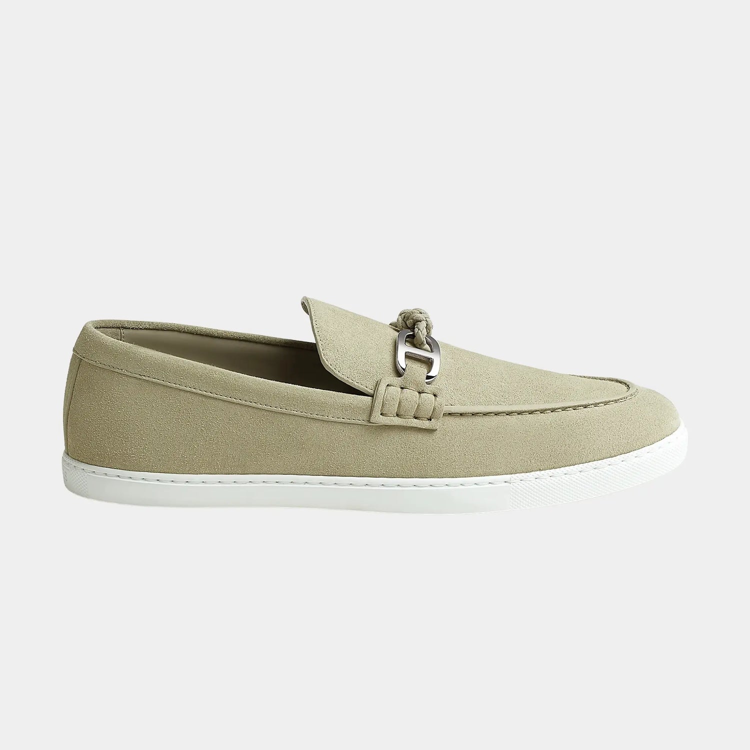 Hermes Ignacio Loafers in Suede Calfskin, Beige Esquisse, Side