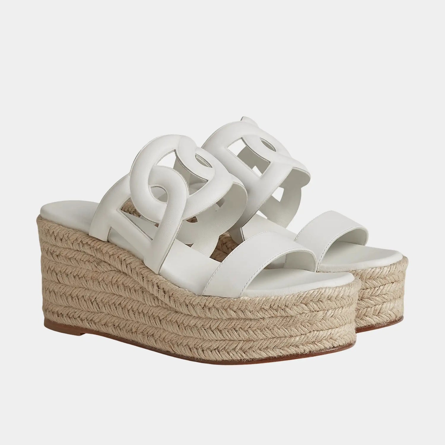Hermes Ithea 30 Espadrille in Nappa Leather, Blanc, Front