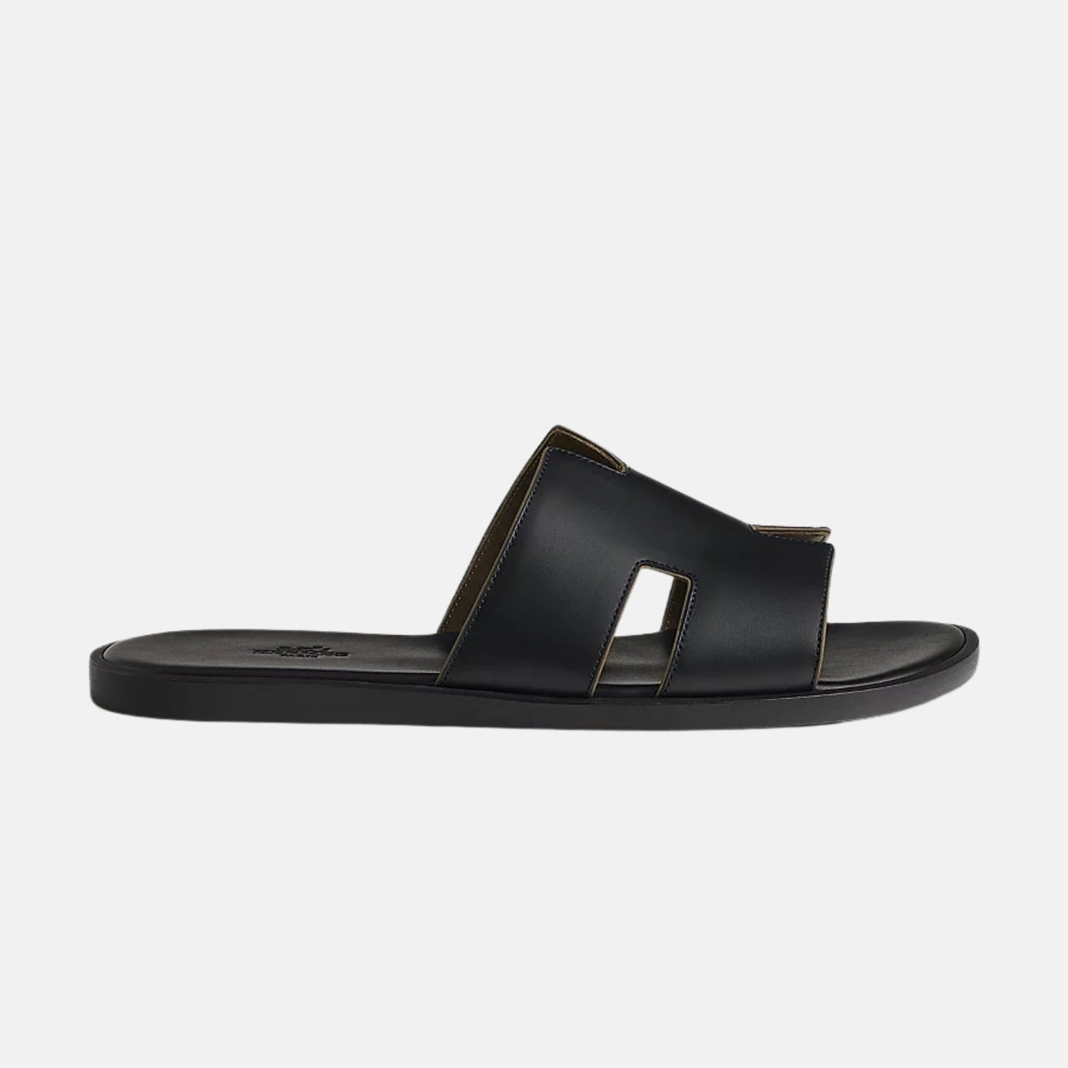 Hermes Izmir Sandal In Calfskin And Nappa Leather, Noir Vert Toundra, Side