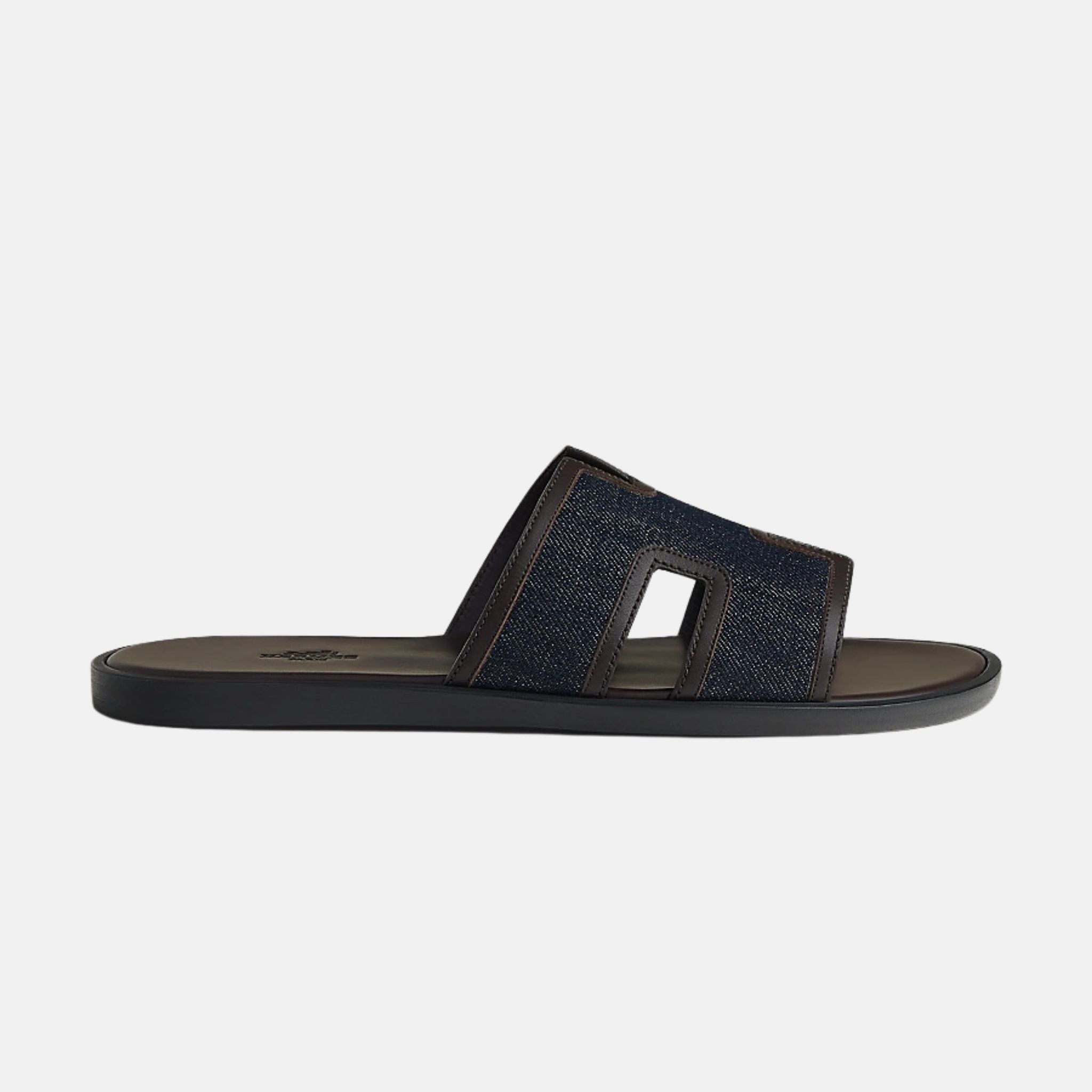 Hermes Izmir Sandal In Denim And Calfskin, Bleu Brut, Side